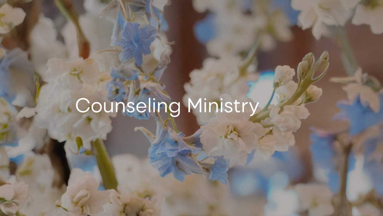 Delicate white and blue flowers bloom against a soft blurred background creating a dreamy spring atmosphere.