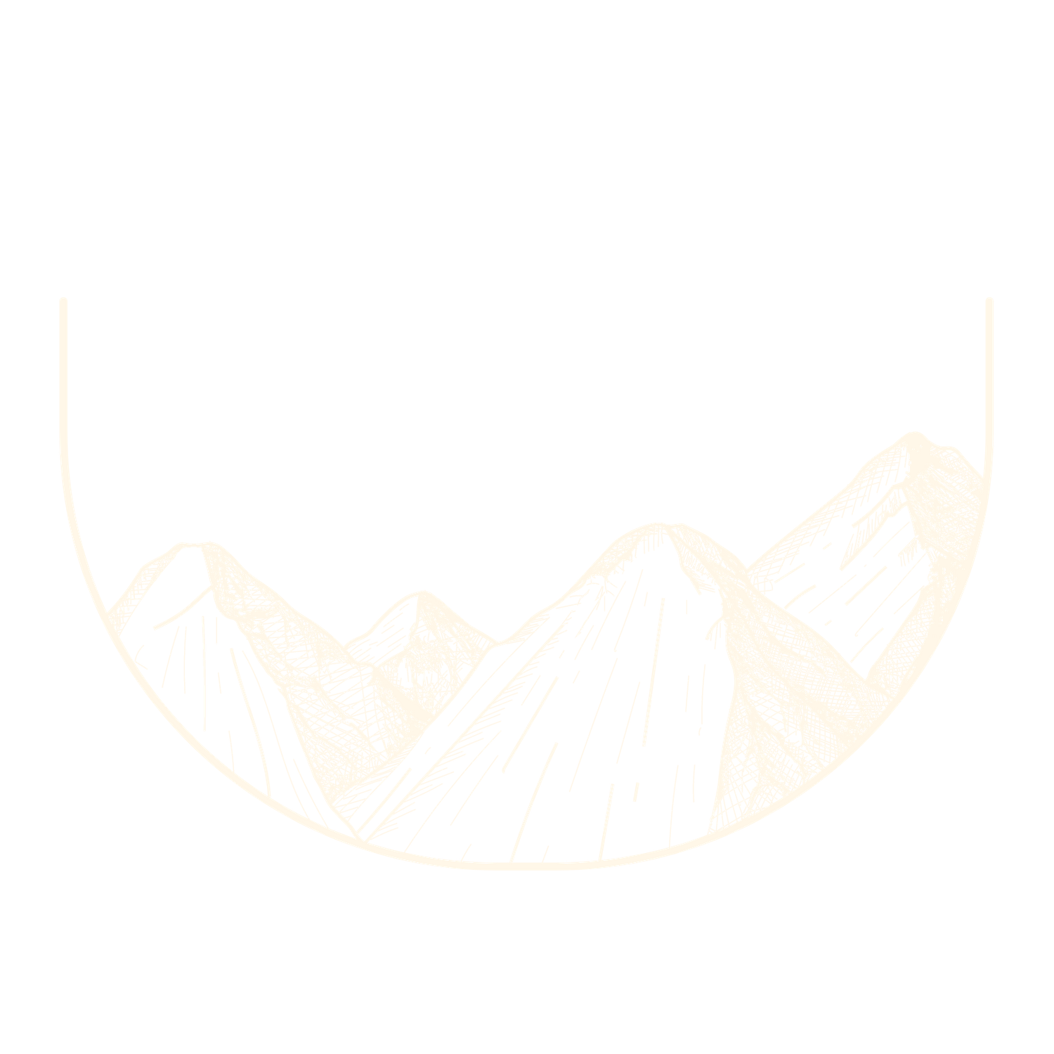 Simple line drawing of mountain peaks in a curved semicircle design.