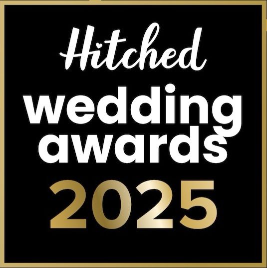 Black and gold text logo designs for 'Hitched Boutique Awards' 2025 event displayed on dark background.