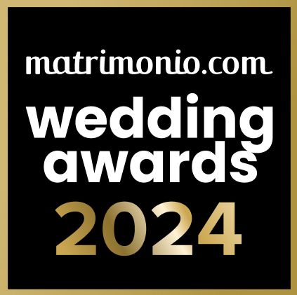 Matrimonio.com wedding awards 2024 logo in white text on black background with gold border.