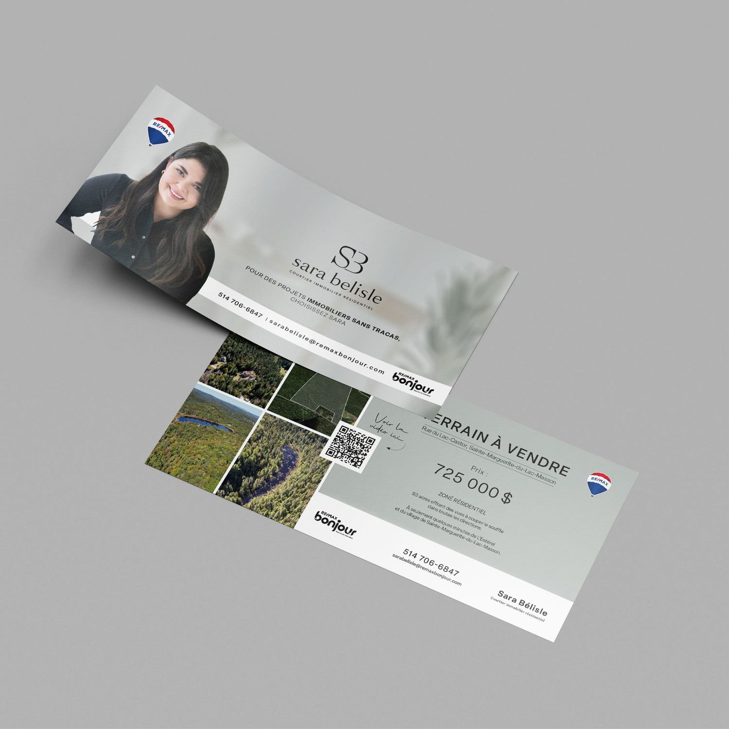 Professional business cards mockup with landscape photography and minimal design elements.