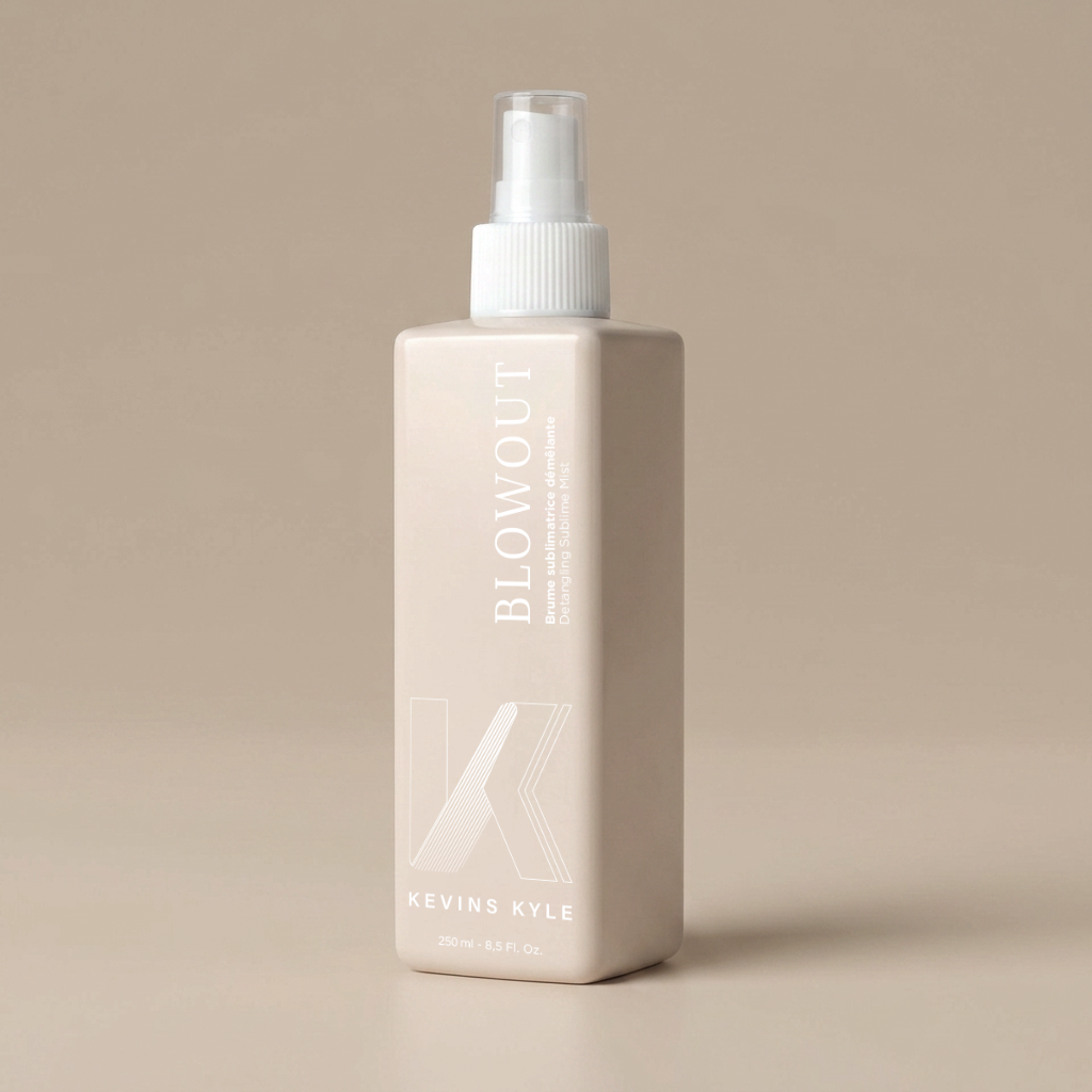 Kryine Kale Blowout hair spray bottle in a sleek beige square container with a white pump top.