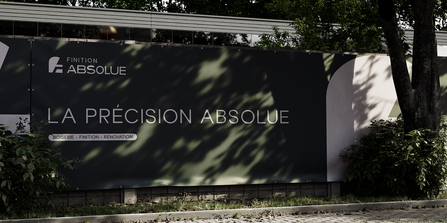 Modern black and white storefront signage displaying 'LA PRECISION ABSOLUE' text.
