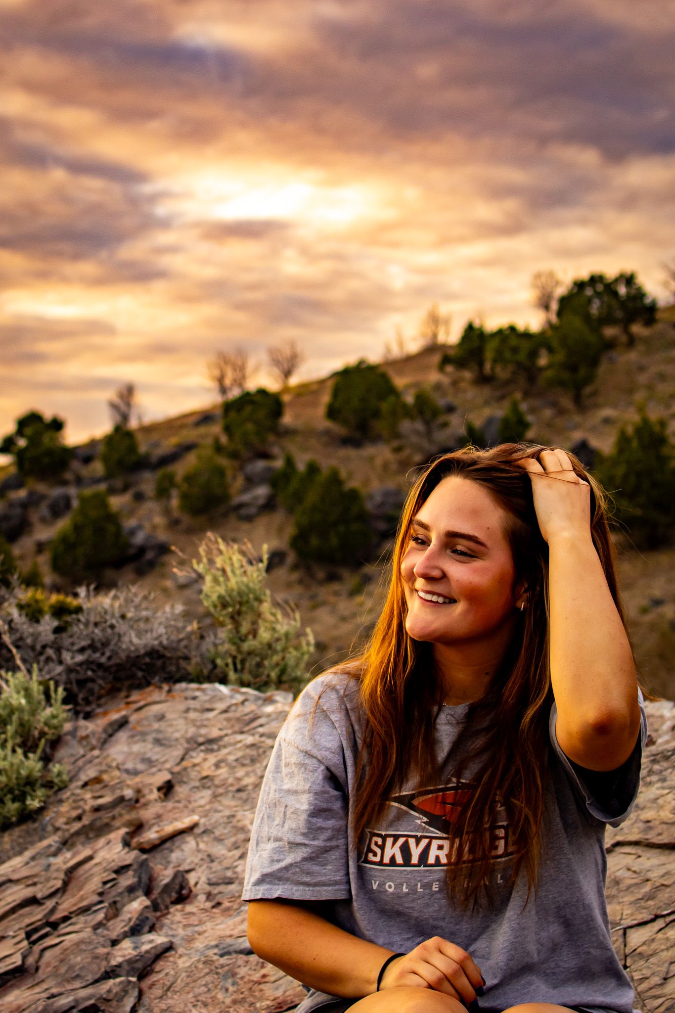 Cute portrait of woman at Goat Mountain in Utah
