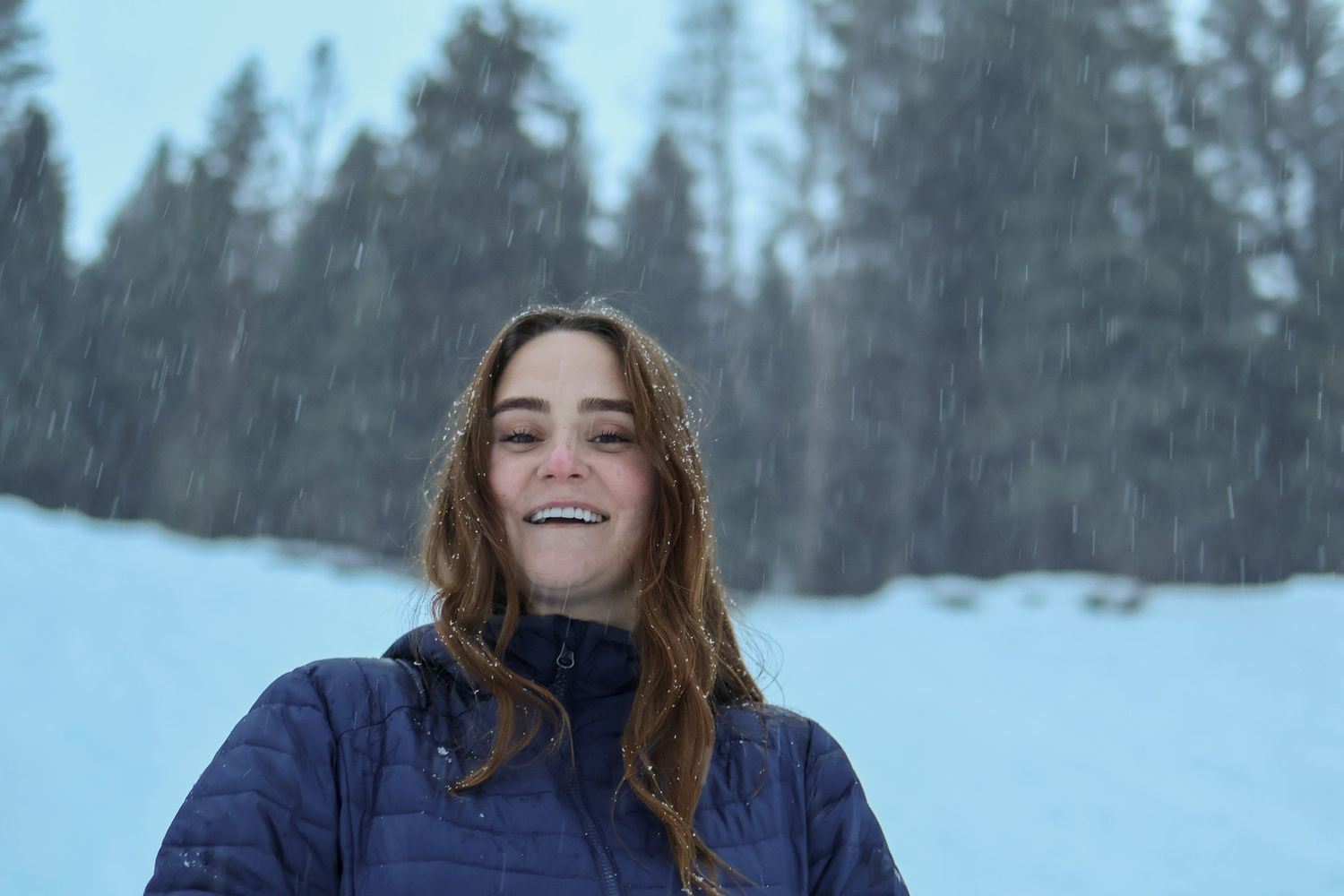 Cute portrait of woman in the snow at Tibble Fork in Utah