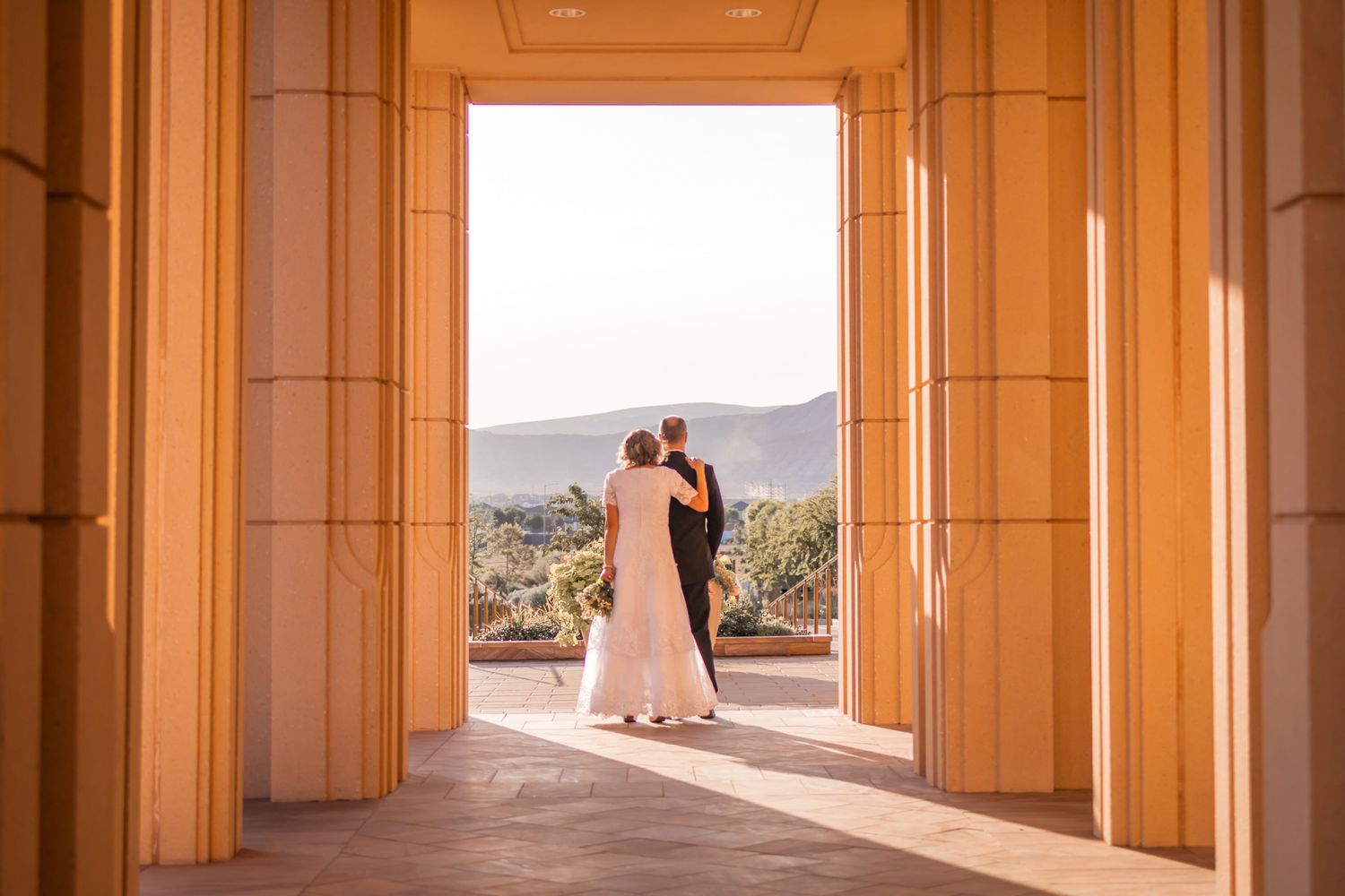 Dramatic Bride and Groom at Red Cliffs Temple