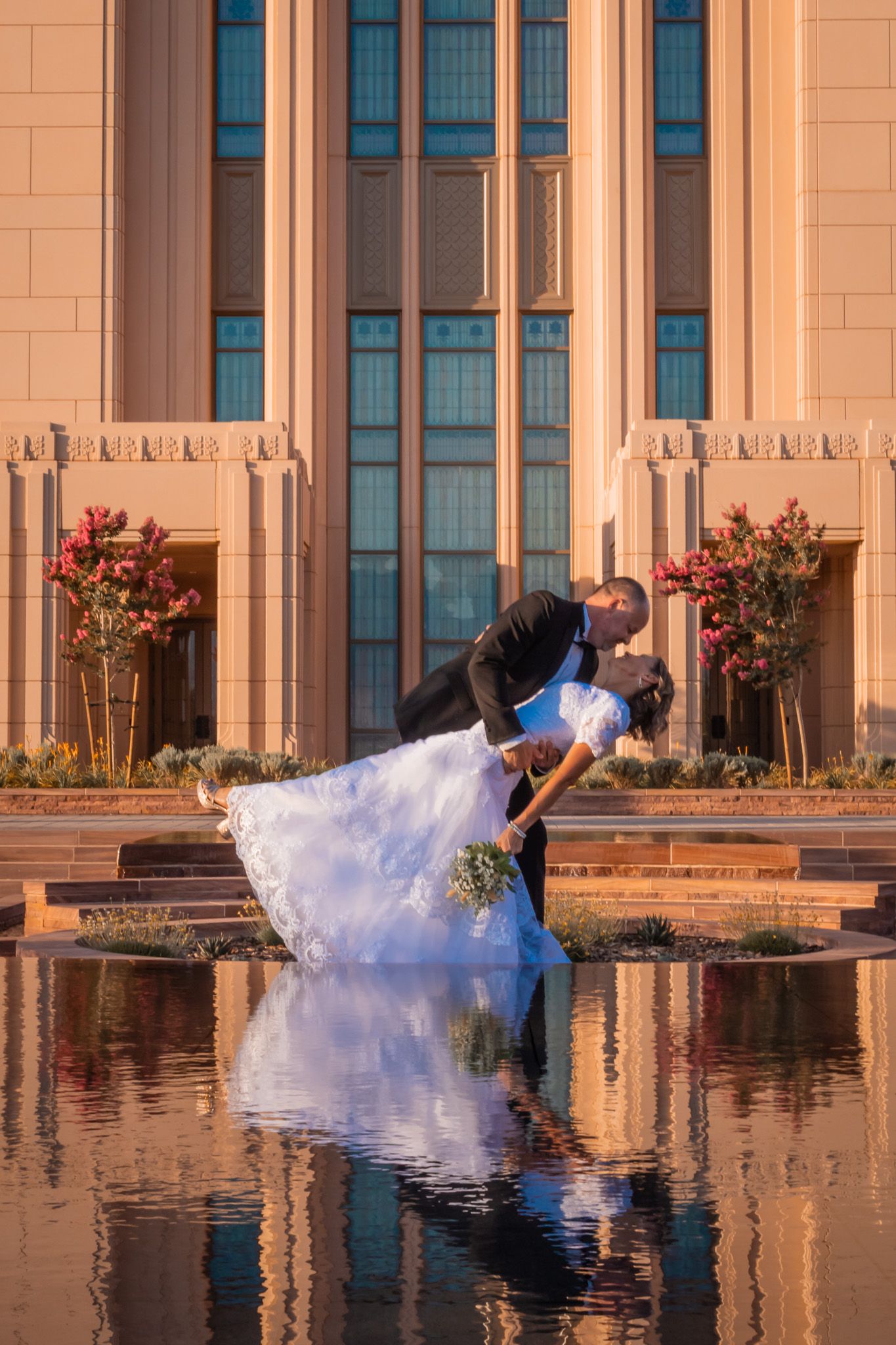 Dip and Kiss of the Bride and Groom at Red Cliffs Temple