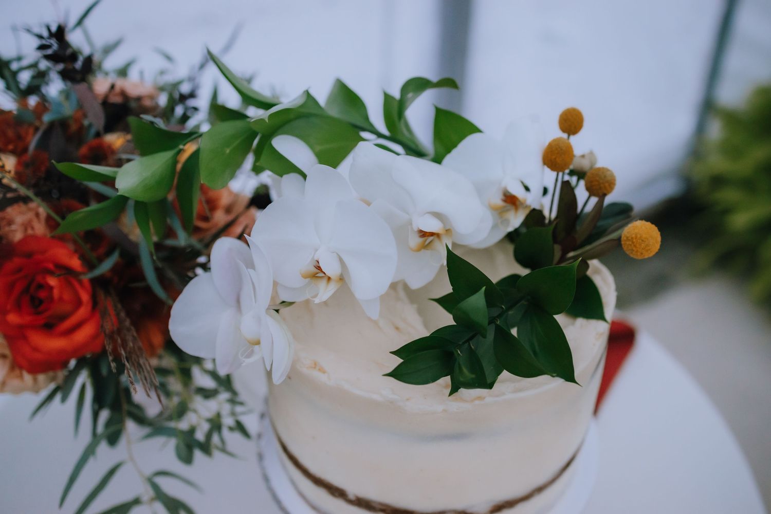 elegant wedding cake with orchids