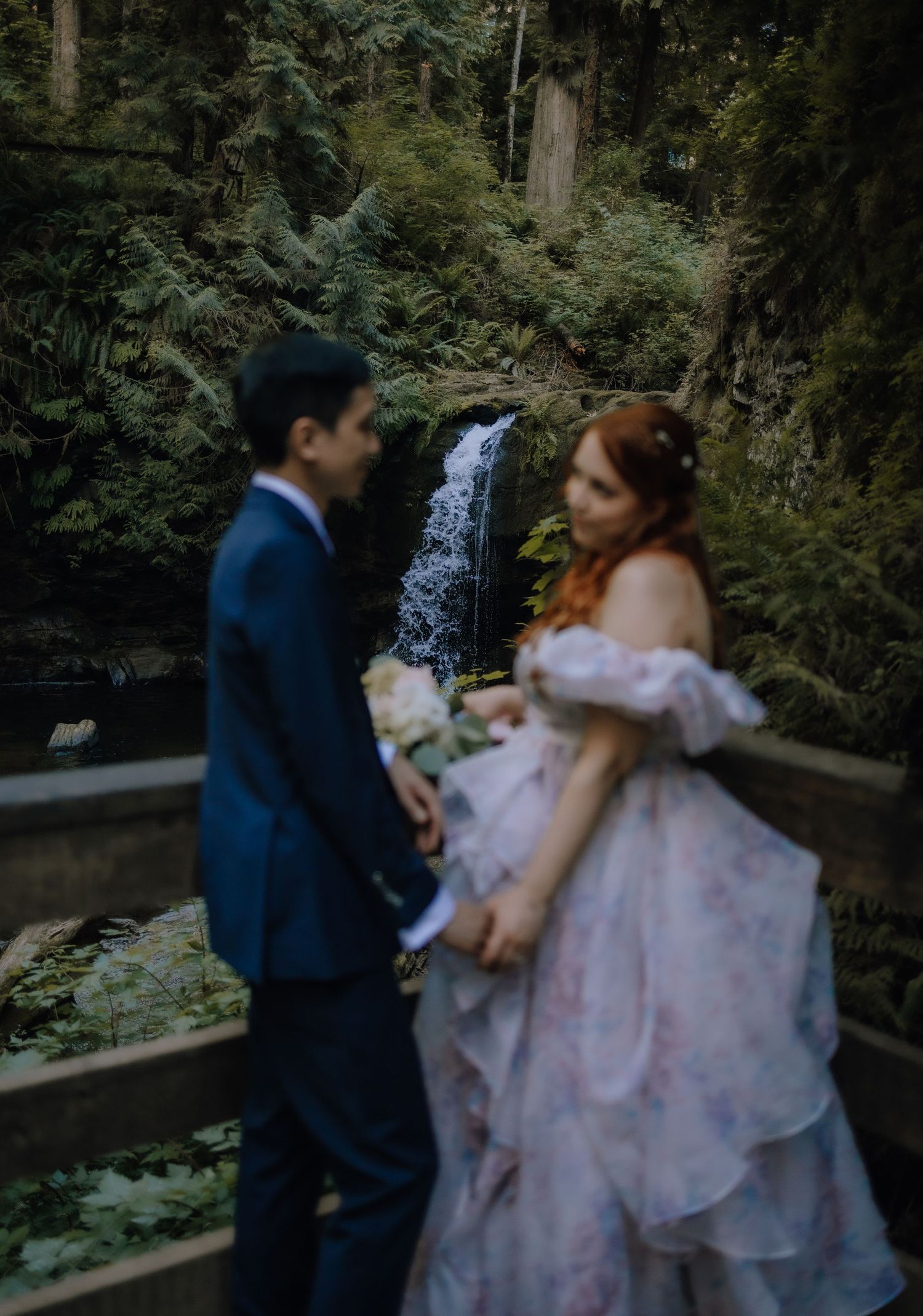 Chemainus wedding, intimate elopement, nanaimo photography, Vancouver Island photographer, waterfall, bride, groom, forest wedding, spring