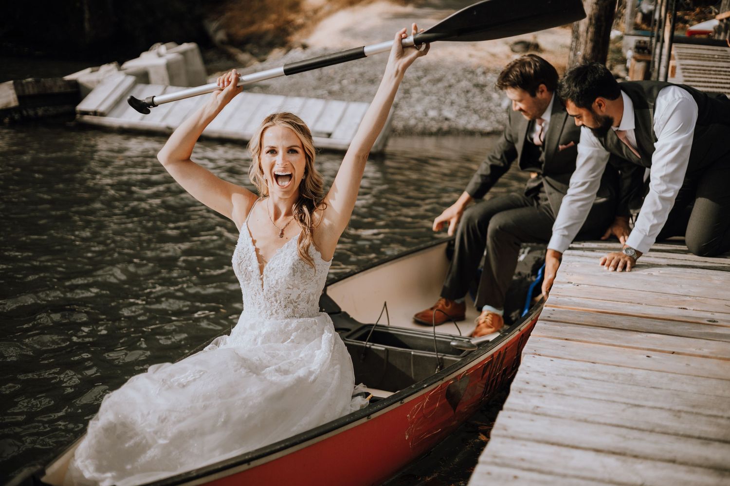 Bride in Kayak Marina Wedding
