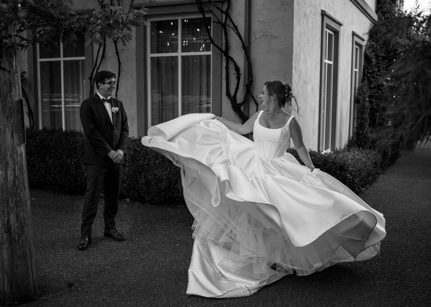 wedding portrait at Cuckoos Italian trattoria in Coombs, BC