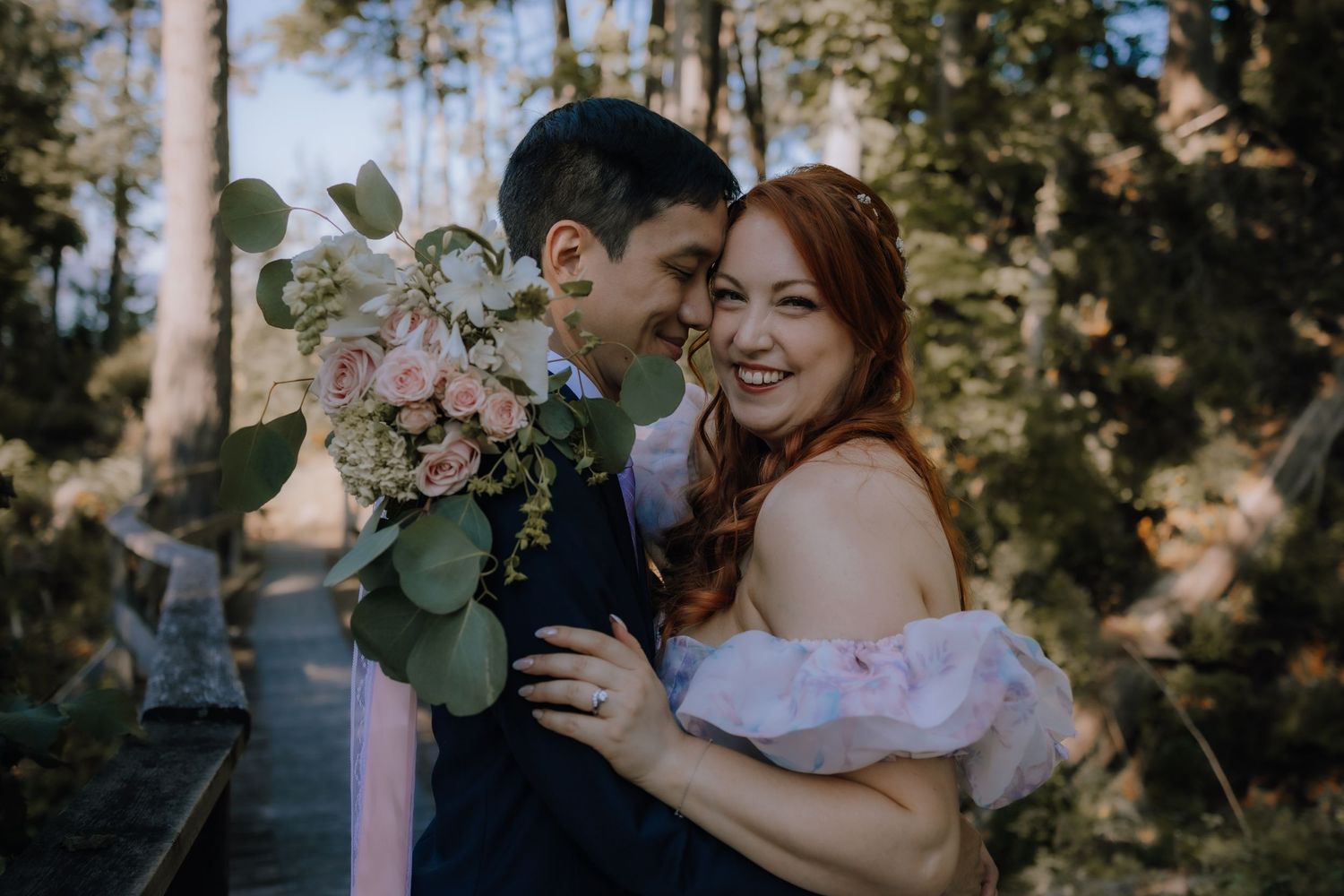 Chemainus wedding, intimate elopement, nanaimo photography, Vancouver Island photographer, waterfall, bride, groom, forest wedding, spring