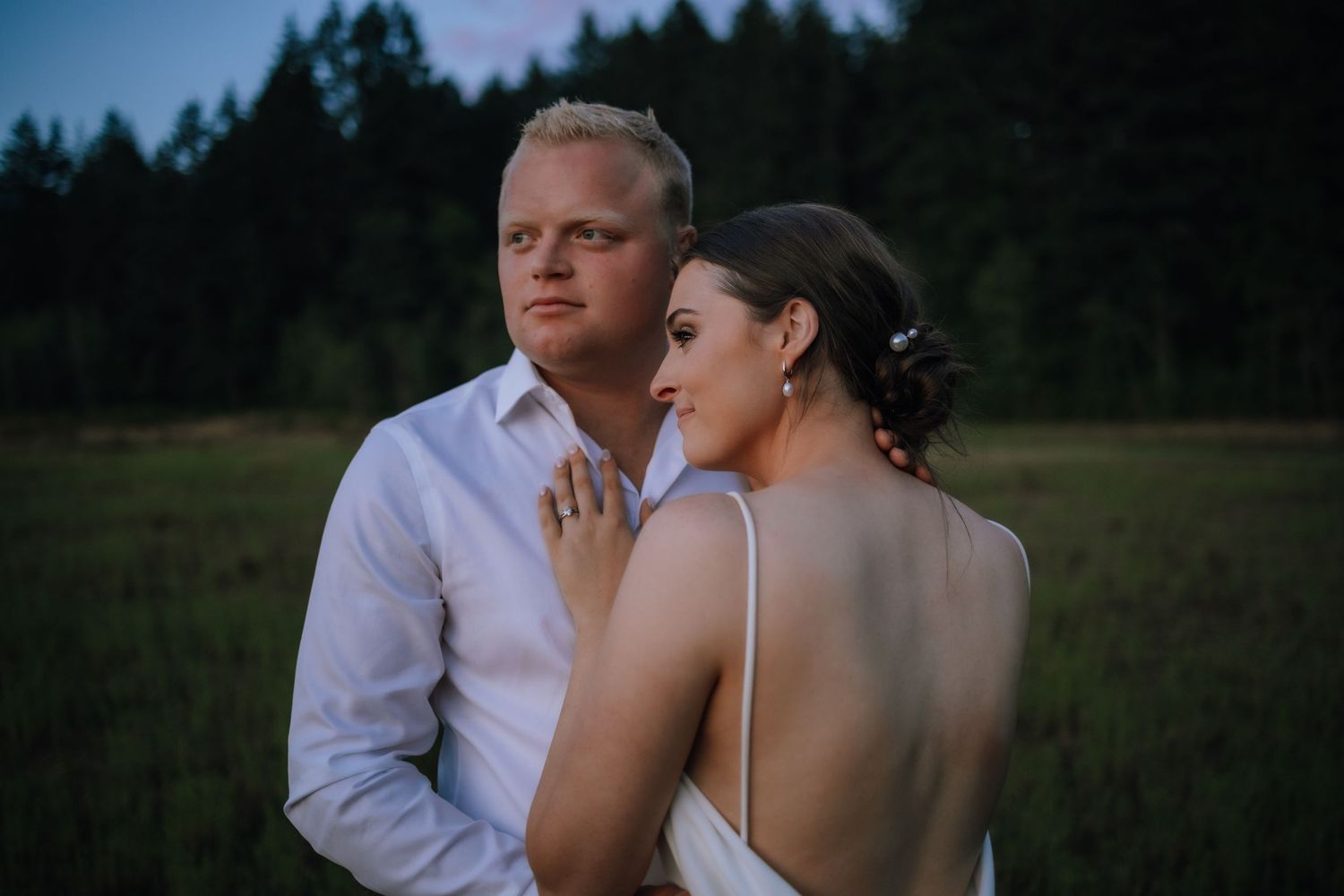 romantic sunset wedding portrait in port Alberni bc