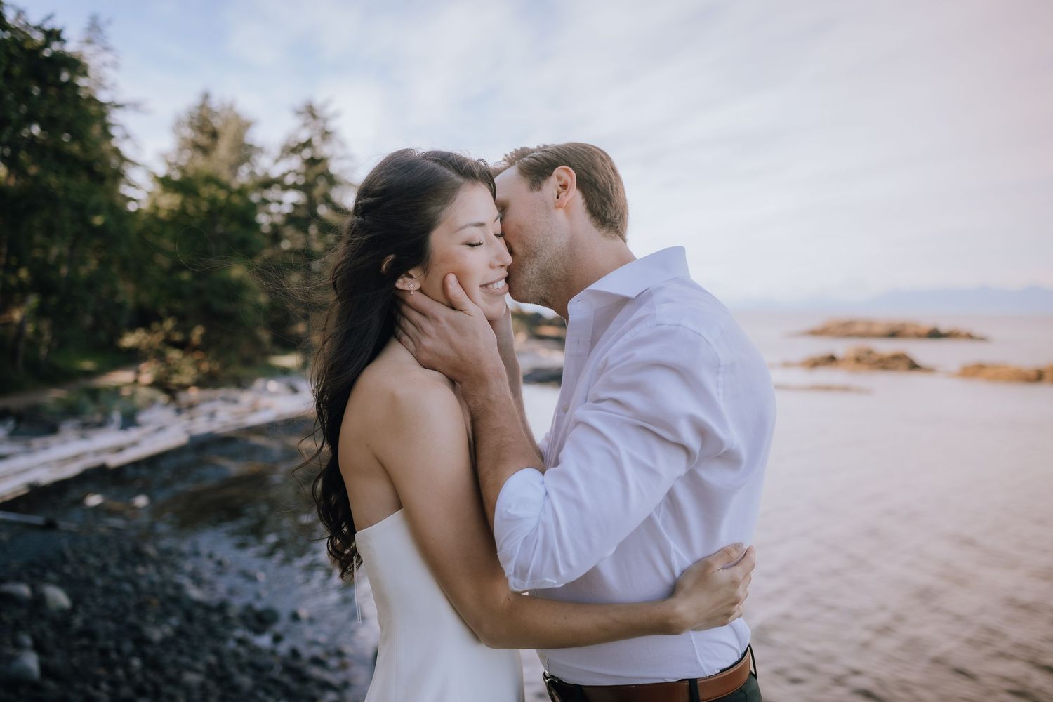 romantic couples portrait during engagement session in Nanaimo, bc