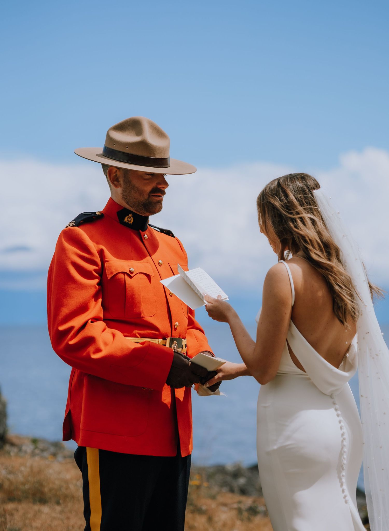 bride and groom first looks and private vows in Nanoose Bay