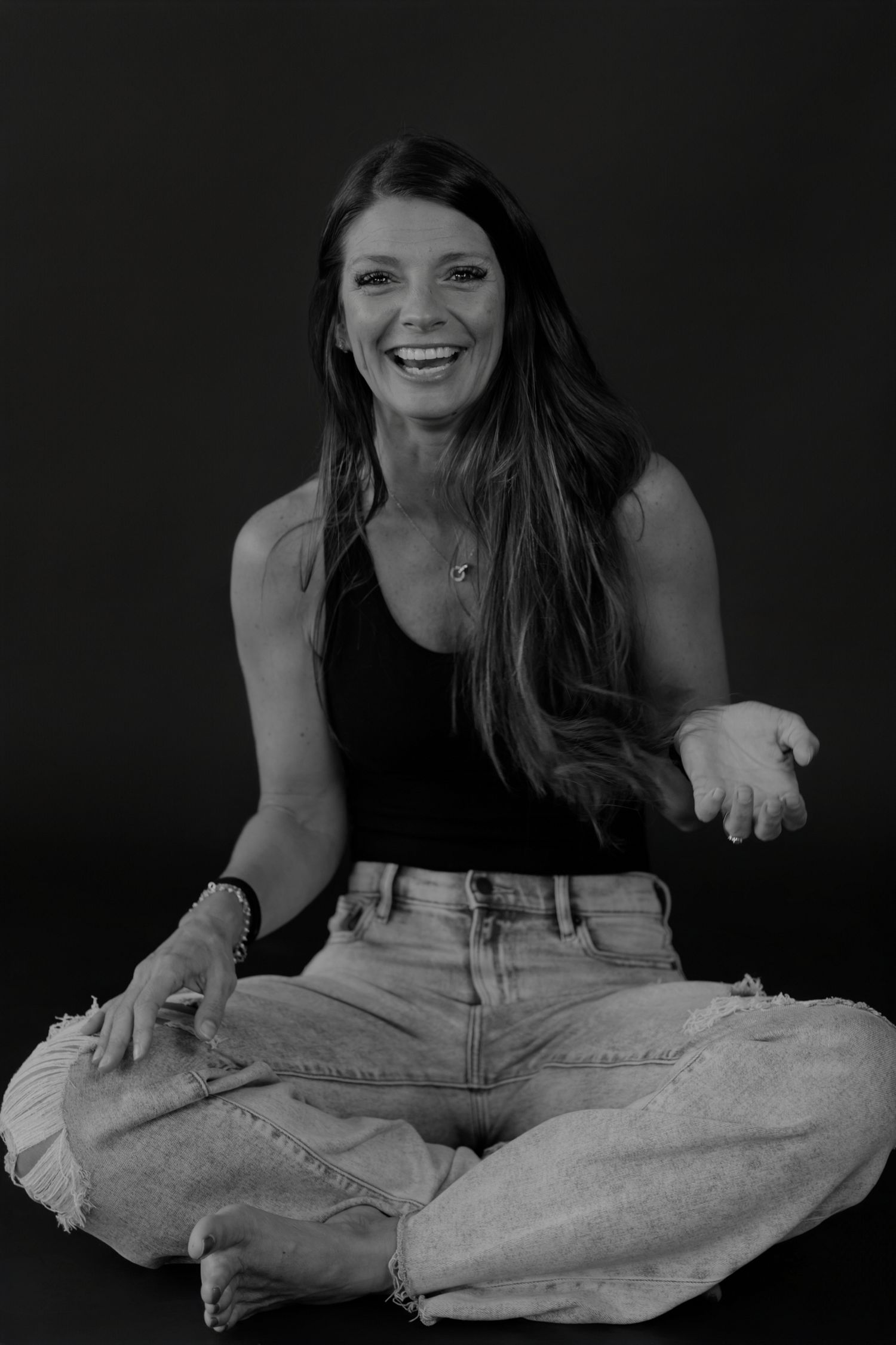 Expressive black and white photography sequence with dynamic movement and smiles.