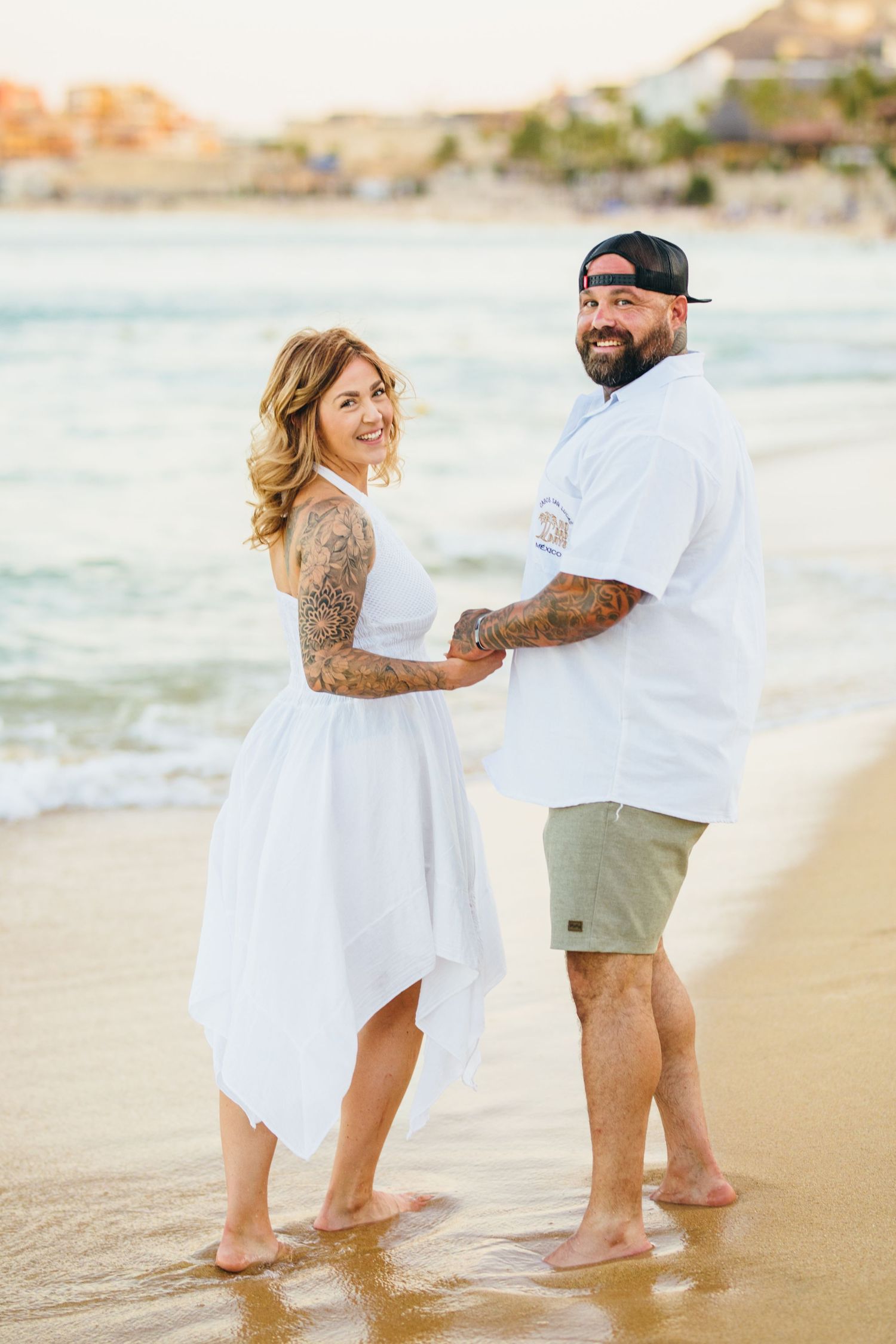 engaged couple on beach in Cabo San Lucas