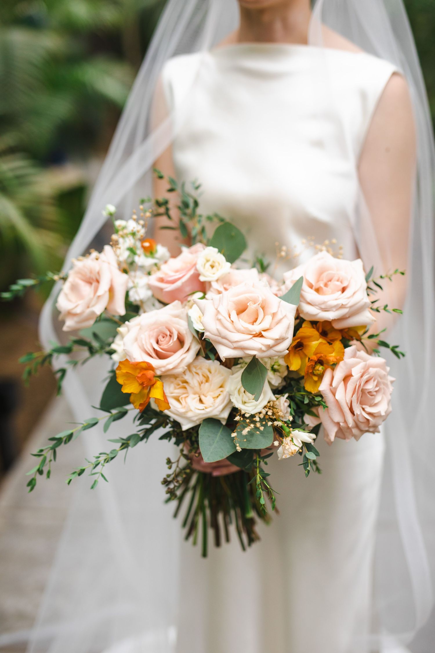bride and bouquet at intimate Cabo wedding at ACRE Resort