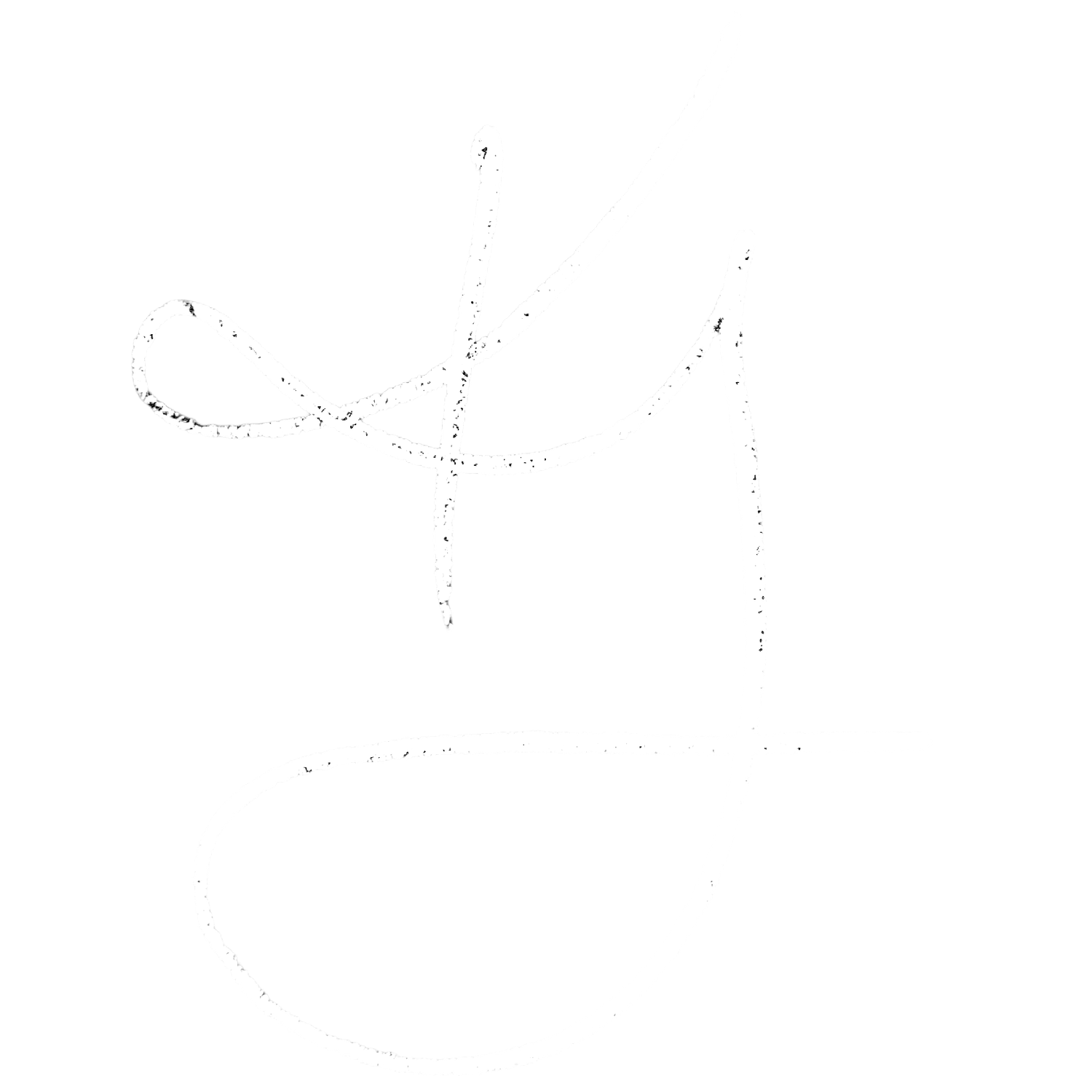 A minimalist black and white sketch illustration featuring abstract handwritten signature strokes on a white background.