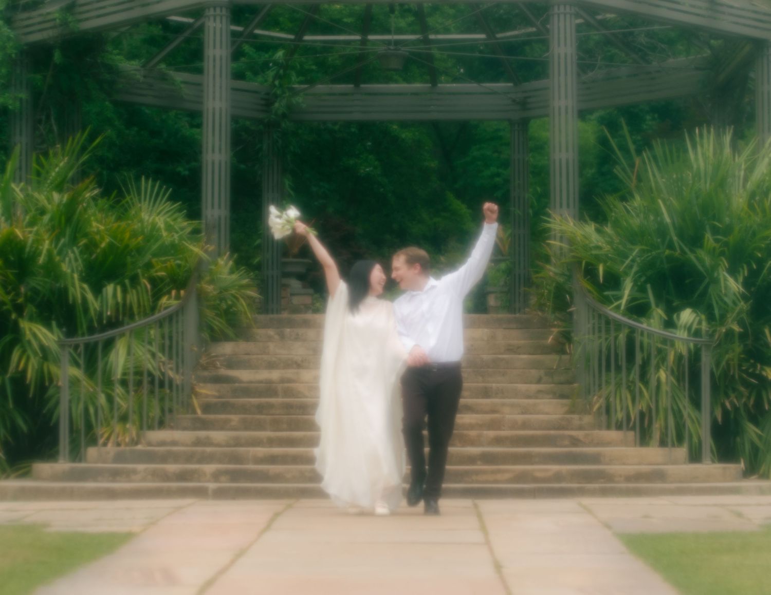 dreamy filmy cinematic engagement photos outdoors duke gardens durham nc