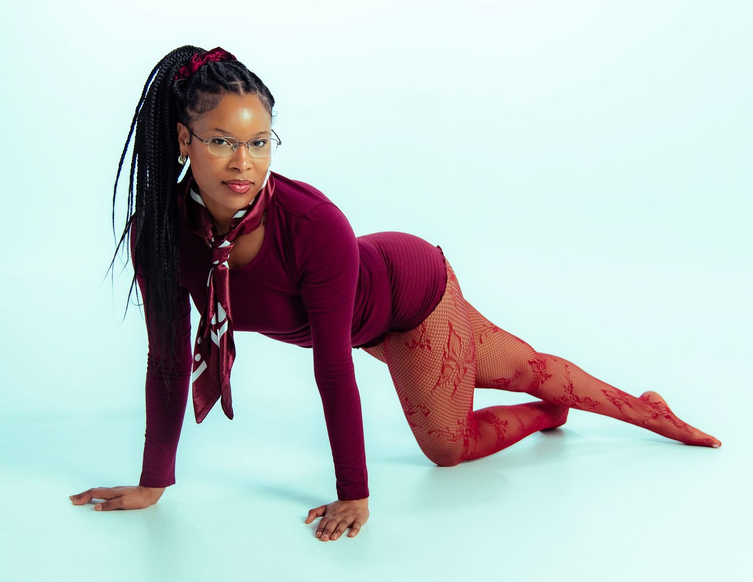 modest boudoir photogaphy by raleigh north carolina photographer. red outfit with tights