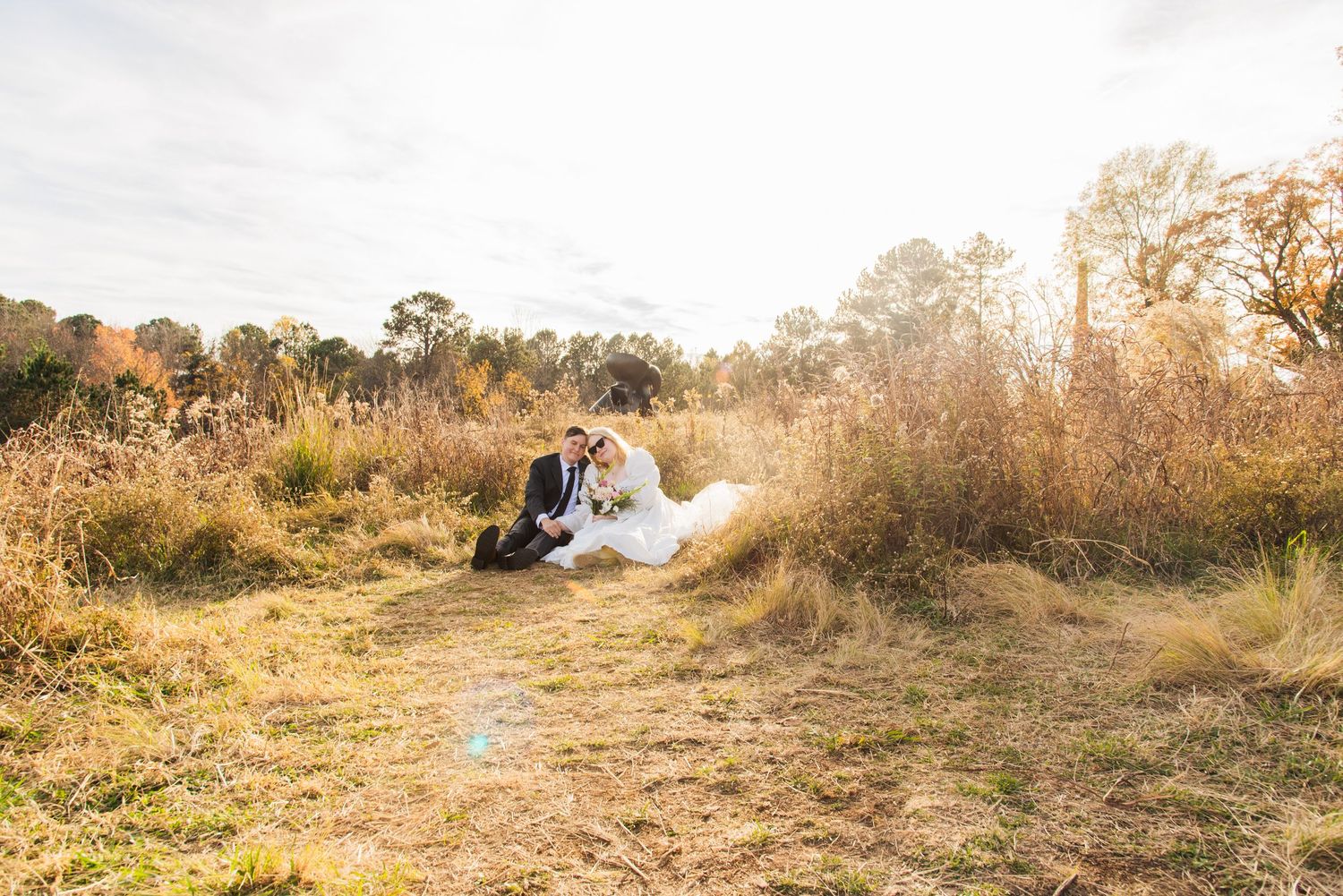 Cinematic engagement Elopement photos at the NC Museum of Art in Raleigh, NC