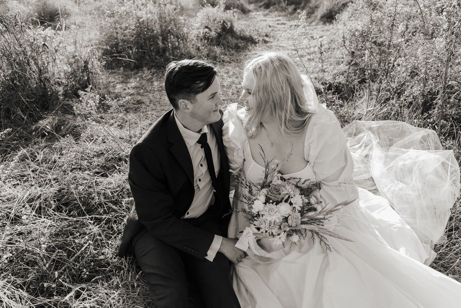 Cinematic engagement Elopement photos at the NC Museum of Art in Raleigh, NC