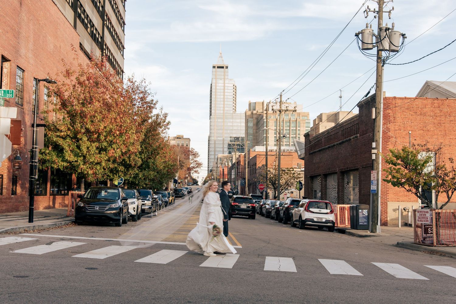 Cinematic engagement Elopement photos in the city Downtown Raleigh, NC
