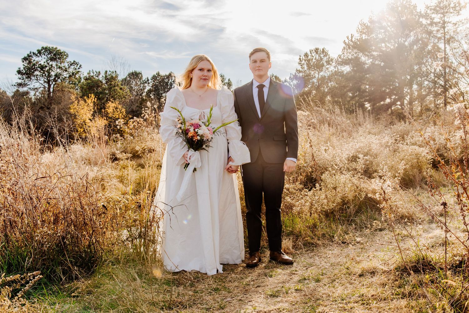 Cinematic engagement Elopement photos at the NC Museum of Art in Raleigh, NC