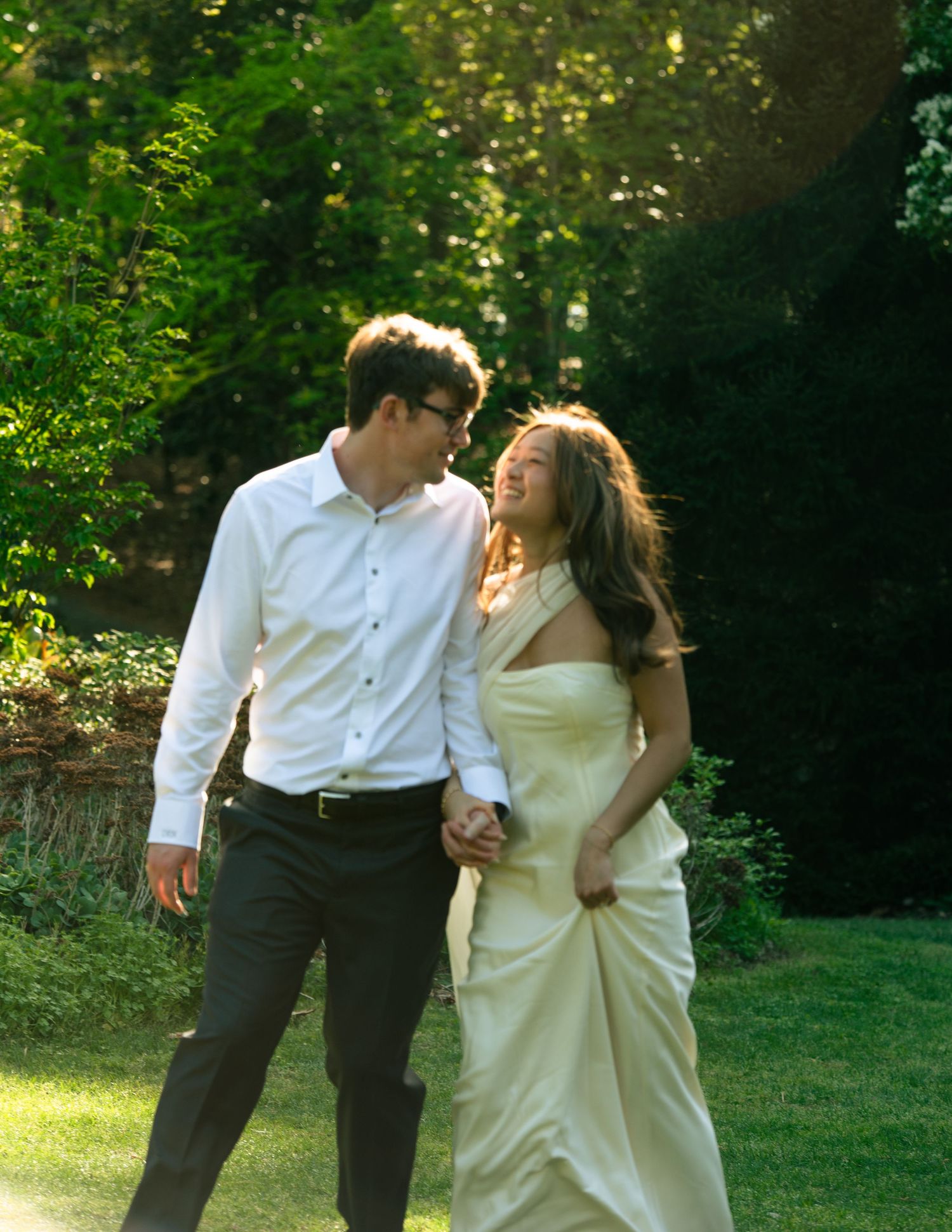 dreamy cinematic whimsical engagement photos at duke gardens by raleigh nc photographer
