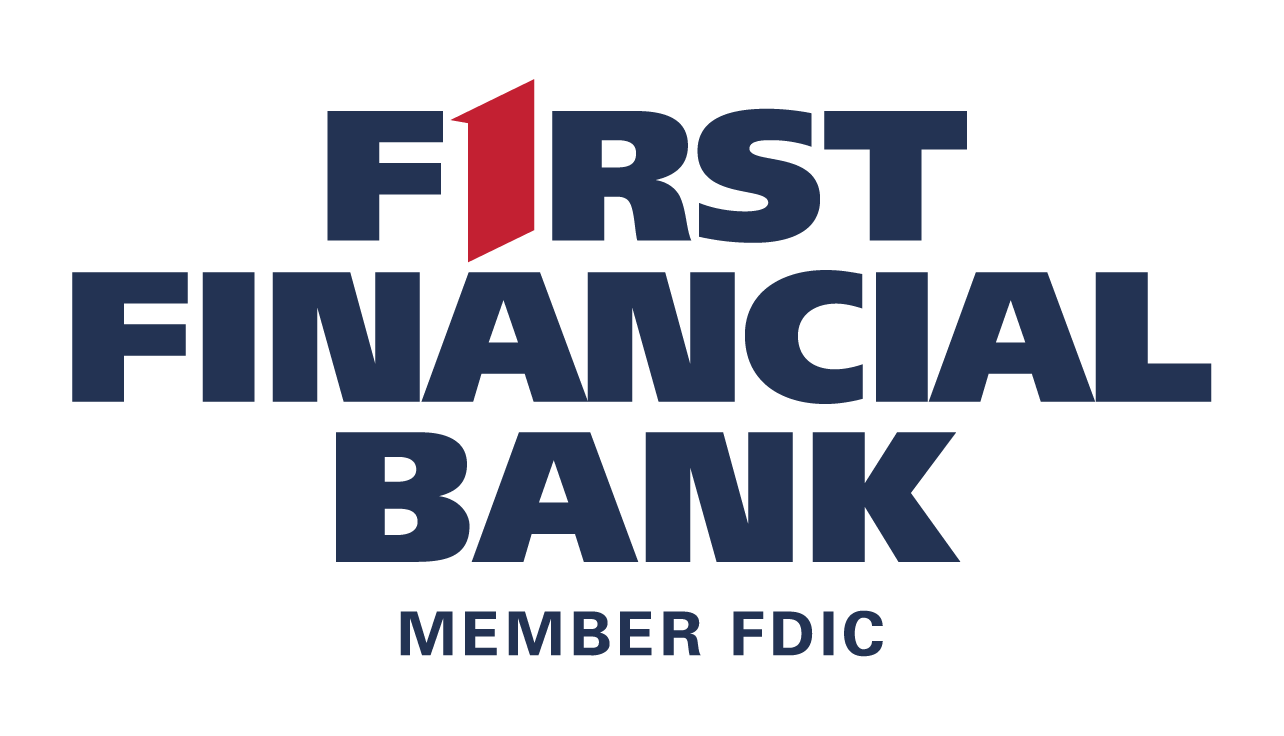 First Financial Bank Member FDIC logo with bold navy blue text and a red accent on the letter I.