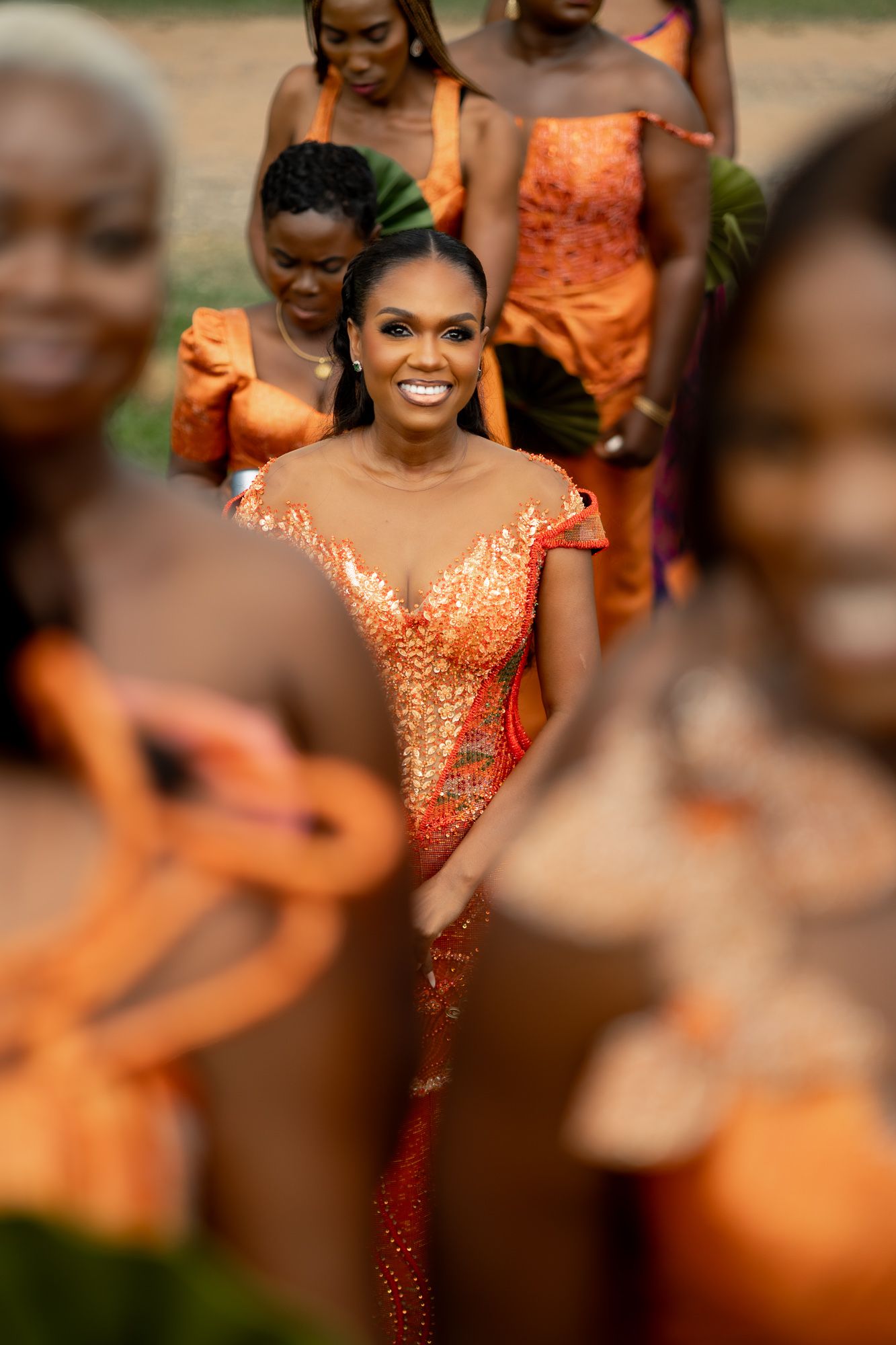 Close-up of bride's face during emotional wedding entrance