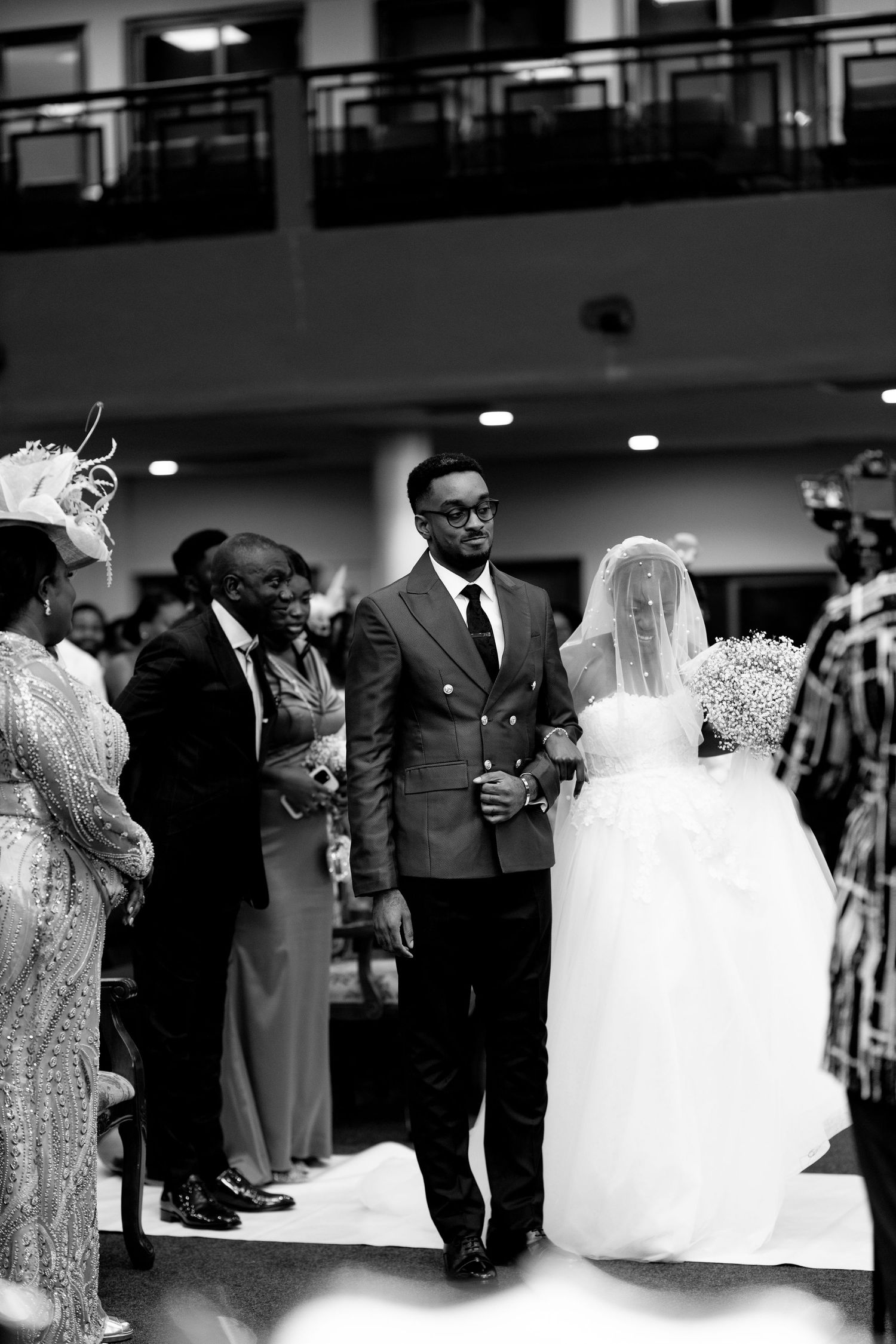 Bride and groom walking down the aisle after wedding ceremony