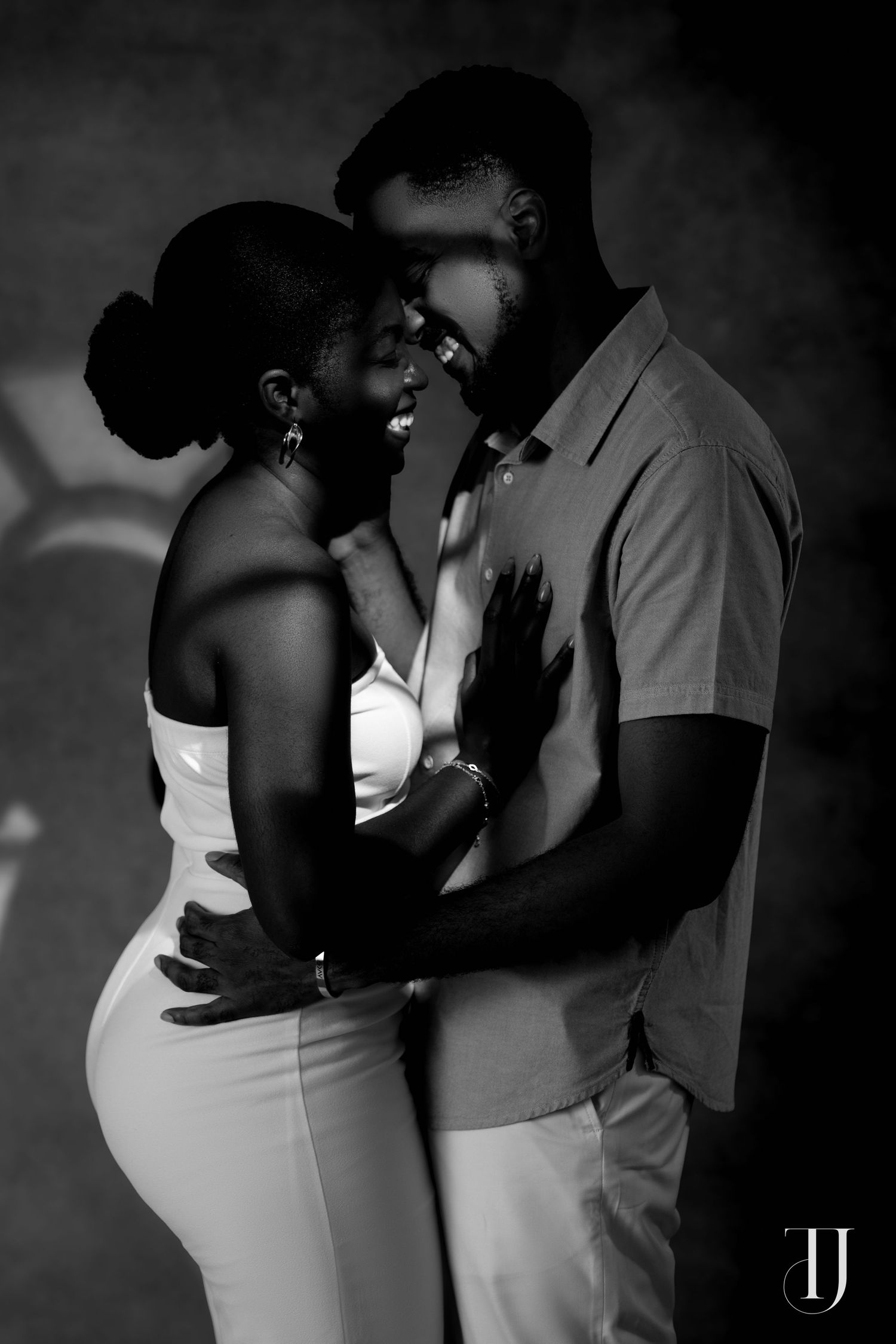 Romantic pre-wedding portrait of couple in Accra, Ghana