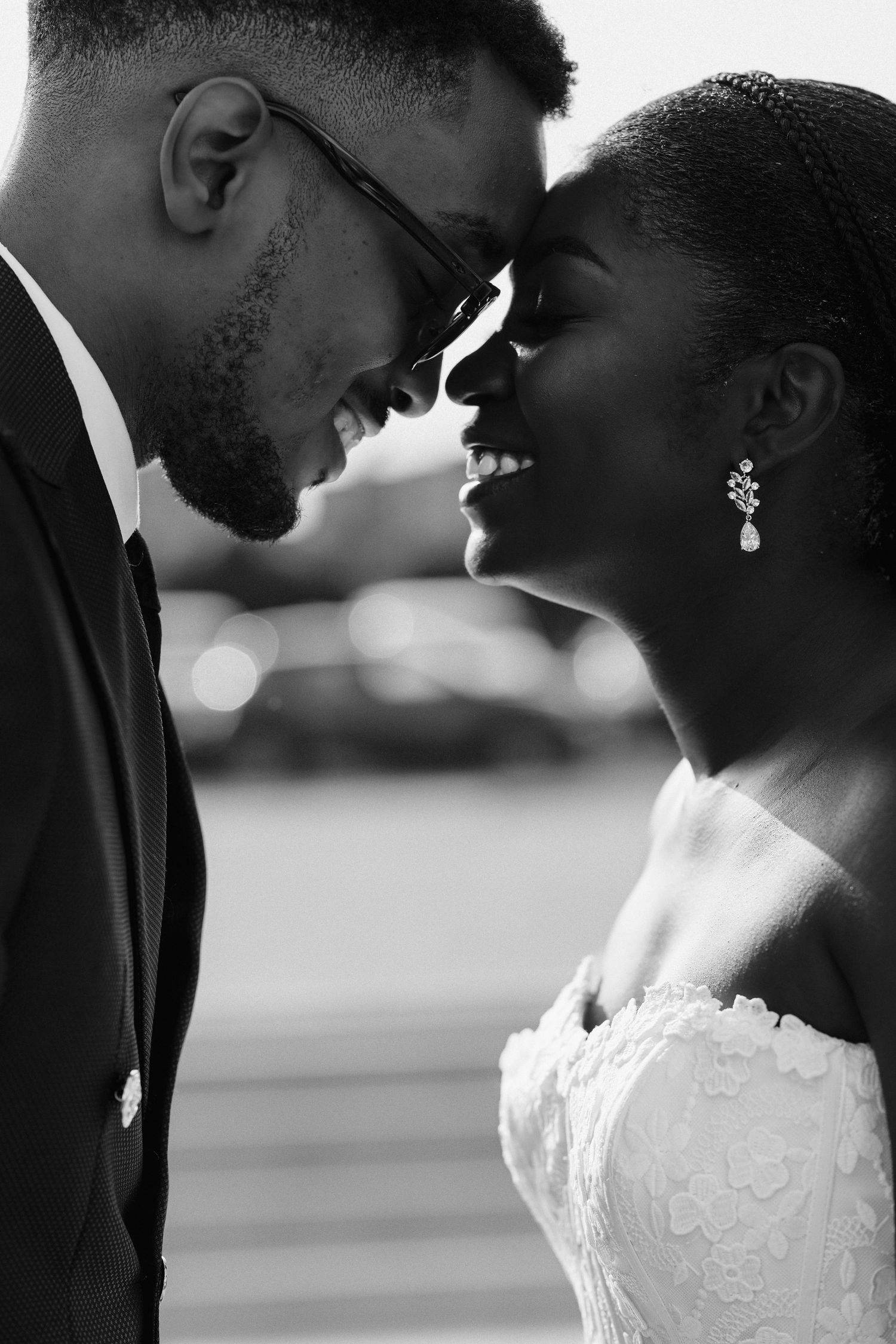 Romantic bride and groom portrait