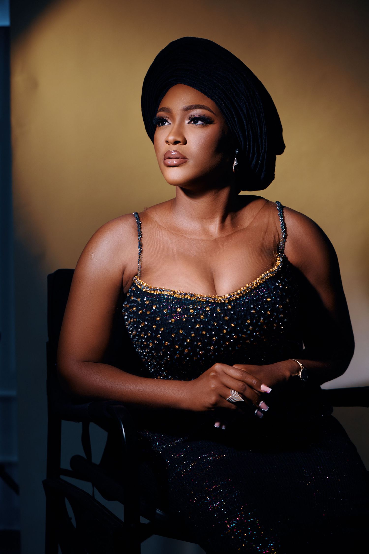Cinematic lifestyle portrait in studio Accra setting