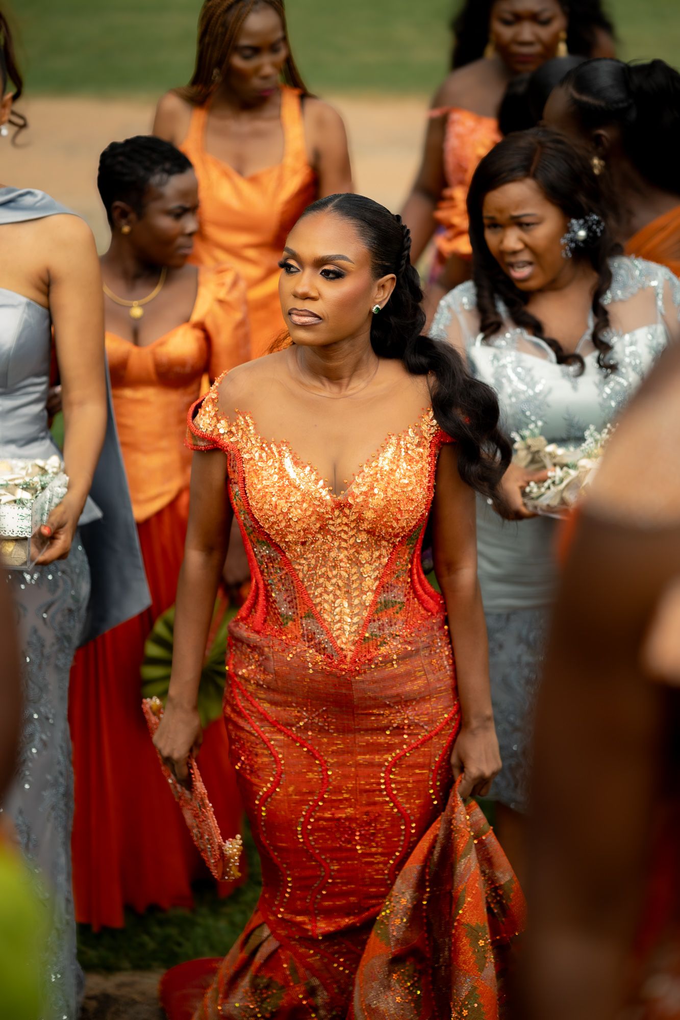 Close-up of bride's face during emotional wedding entrance