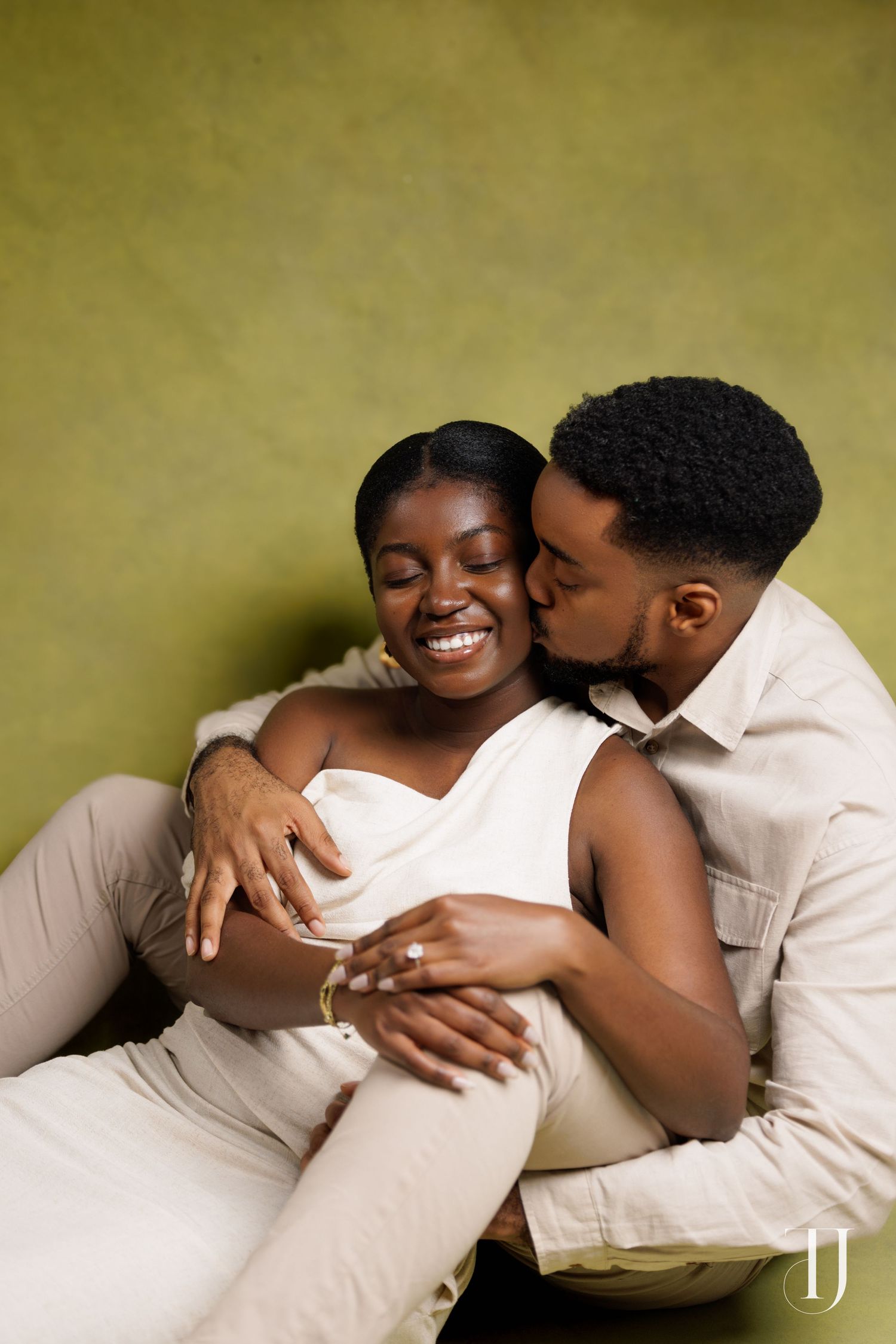 Romantic pre-wedding portrait of couple in Accra, Ghana