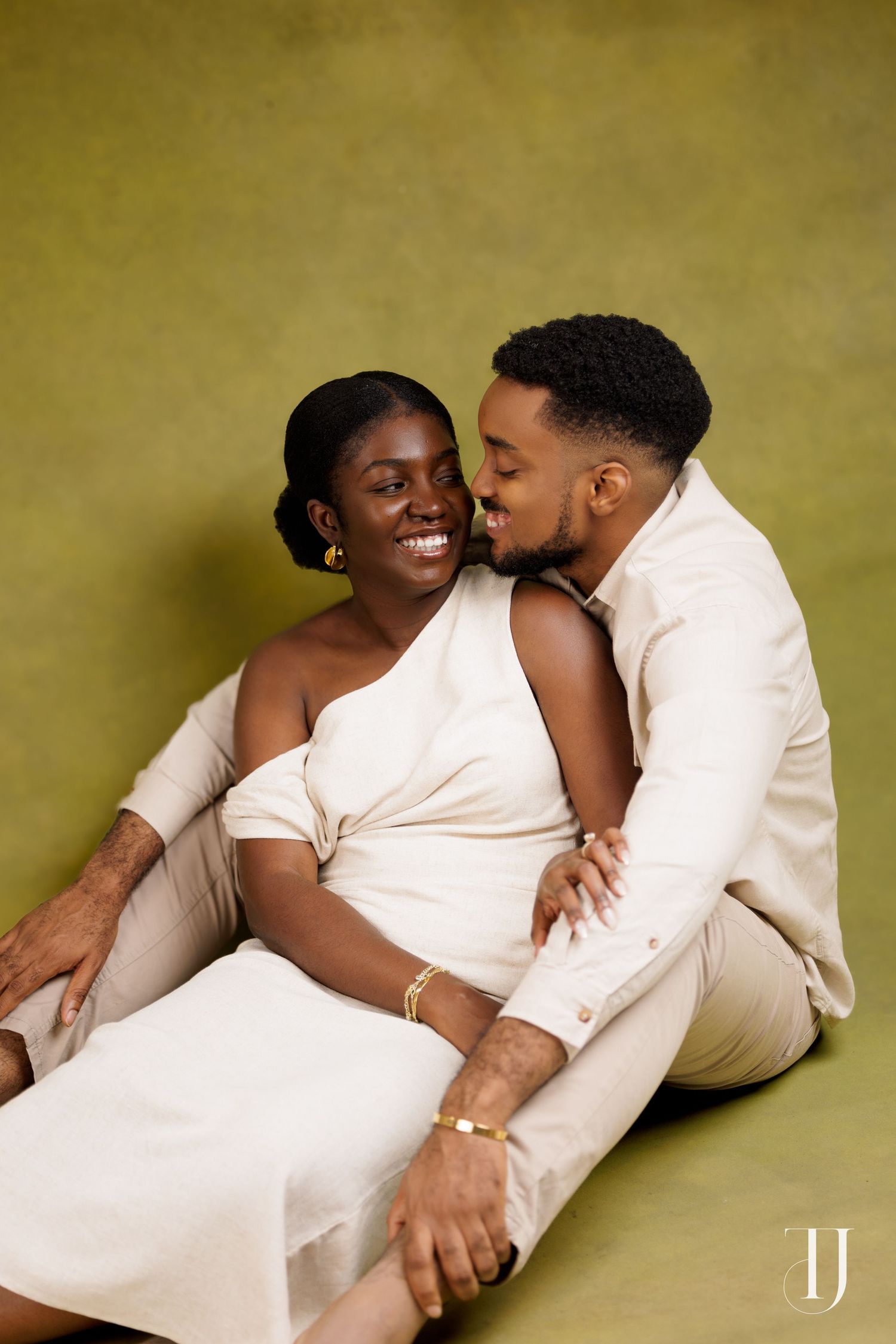 Romantic pre-wedding portrait of couple in Accra, Ghana