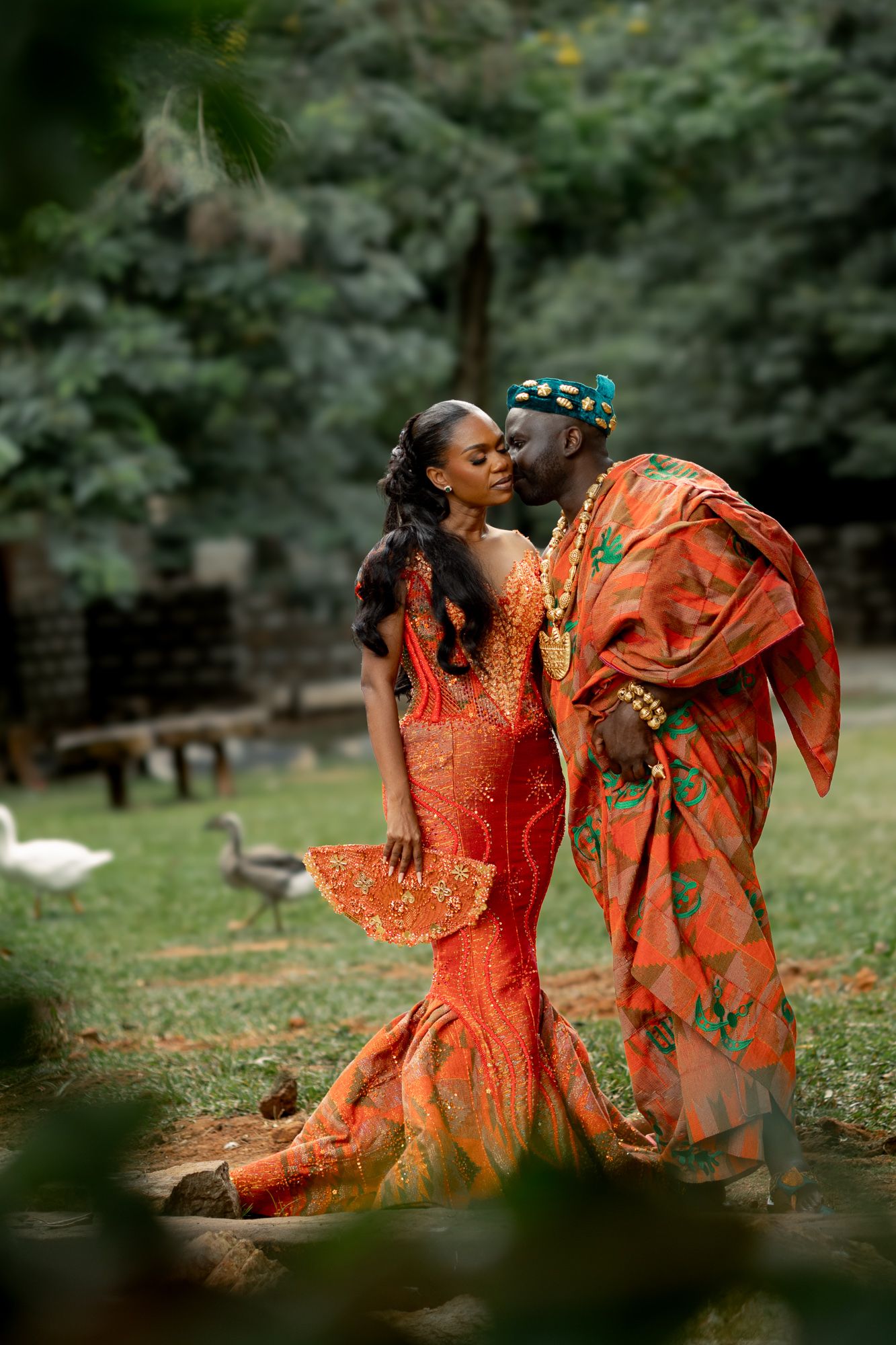 Luxury wedding portrait of bride and groom in Safari valley, Ghana