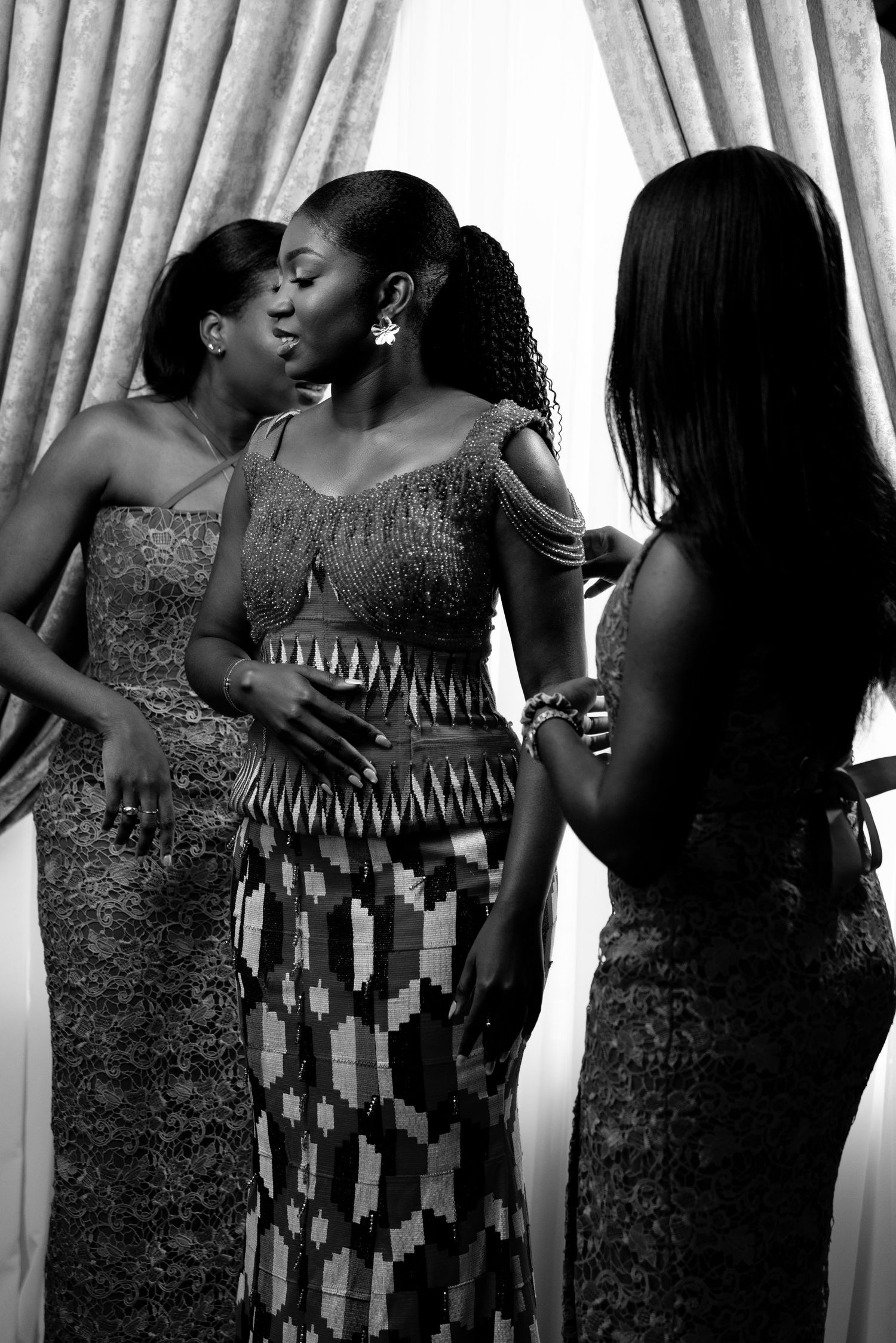 Bride and bridesmaid portraits at a Traditional Ghanaian wedding ceremony photography