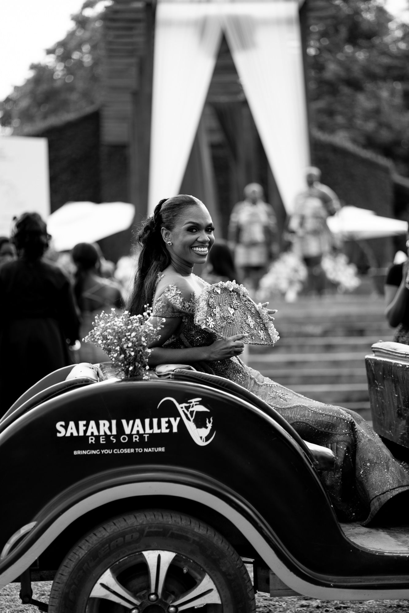 ride making a grand entrance at wedding ceremony in Ghana