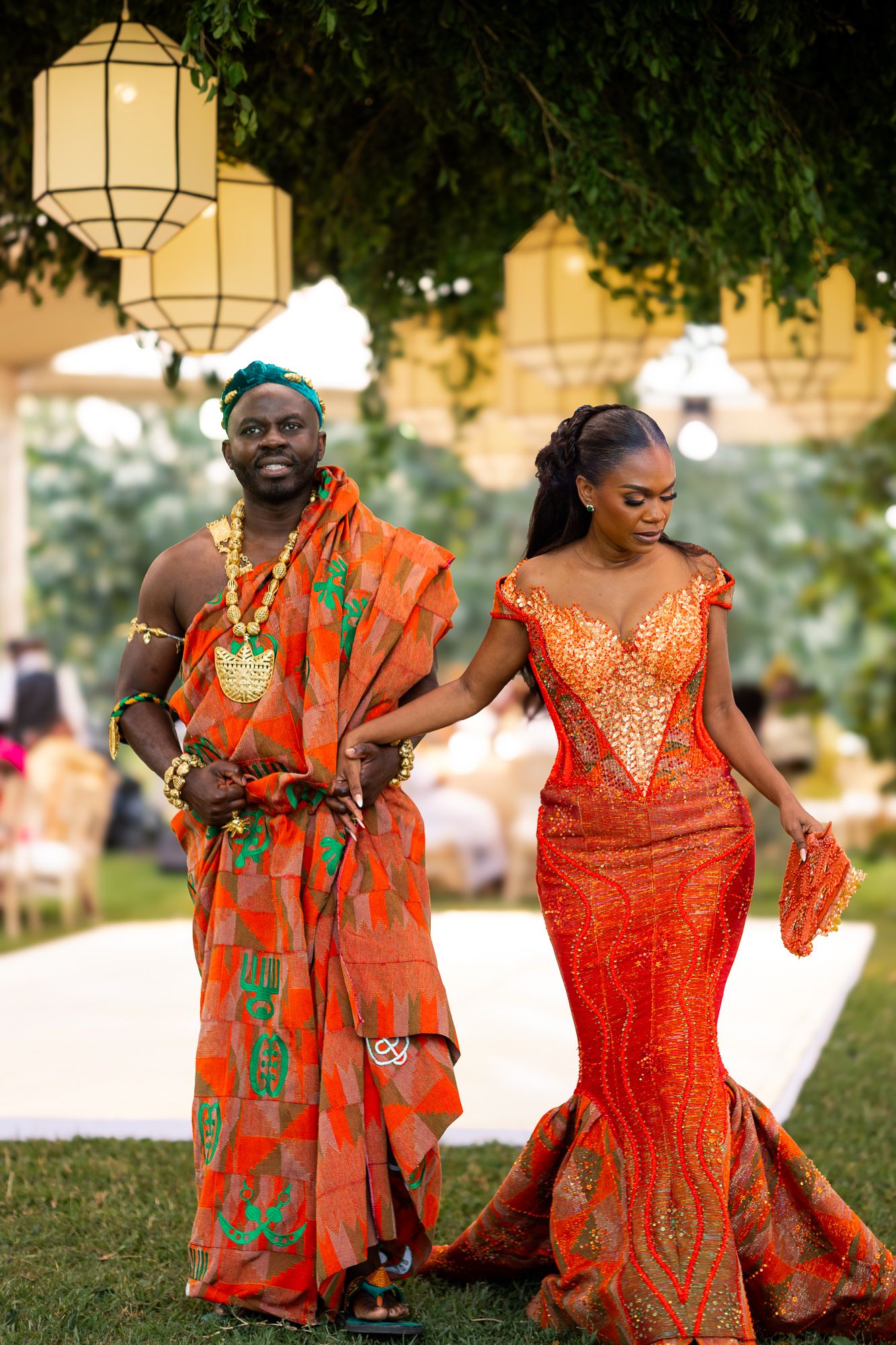 Luxury wedding portrait of bride and groom  in Safari valley, Ghana