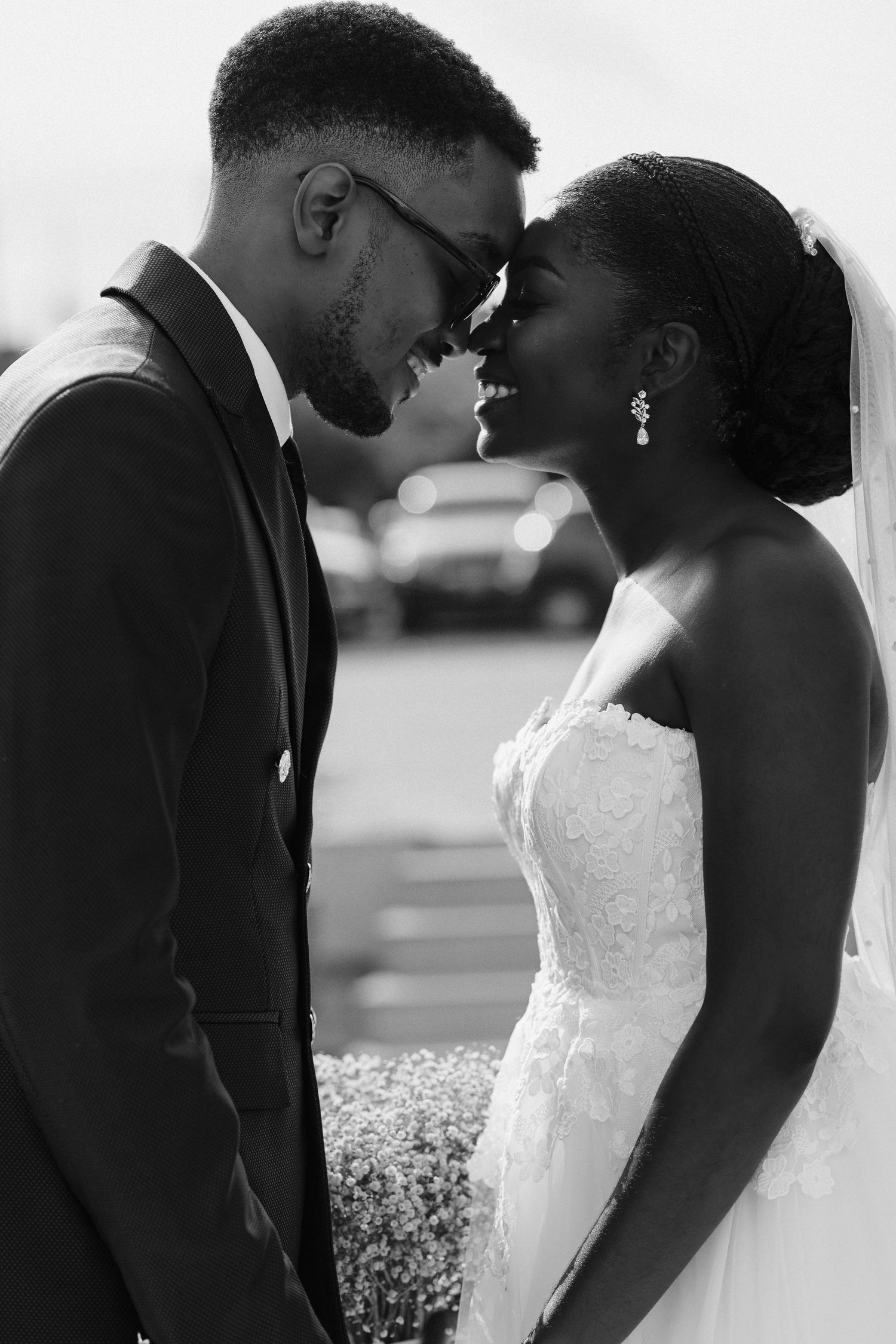 Romantic bride and groom portrait