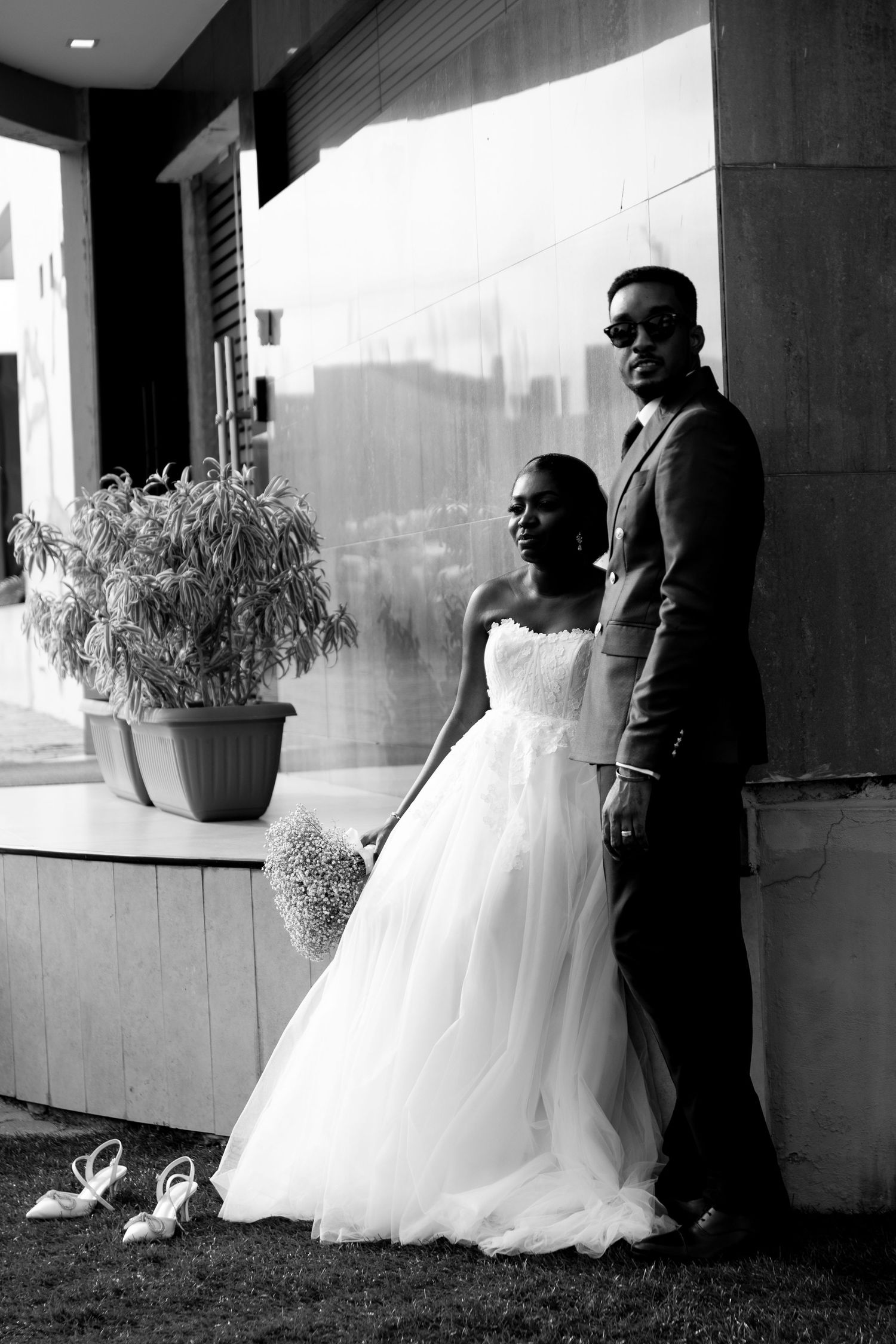 Romantic bride and groom portrait