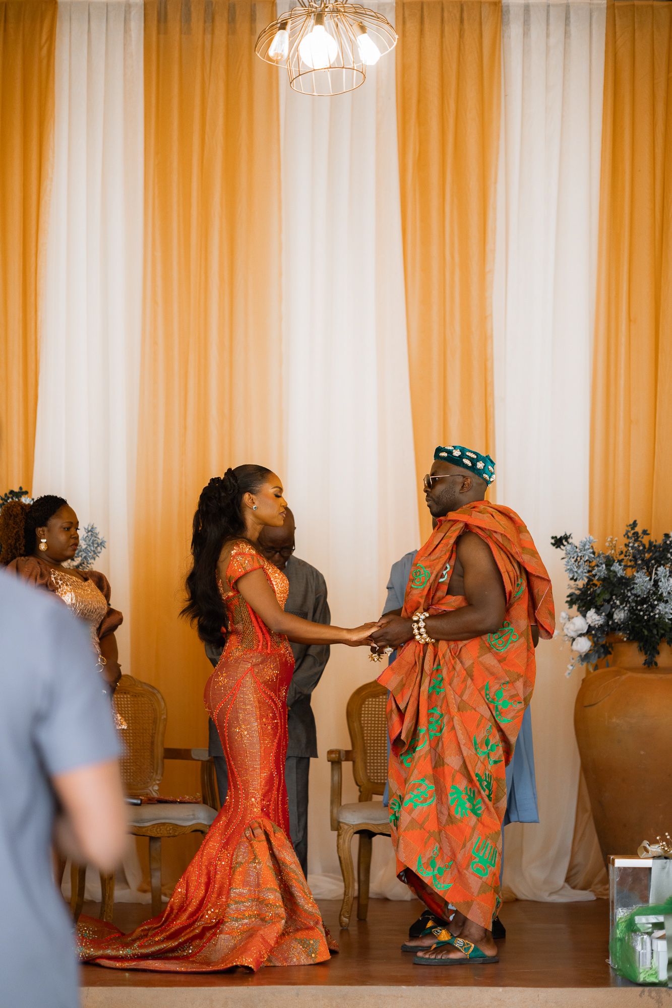 Emotional vow exchange between couple at altar