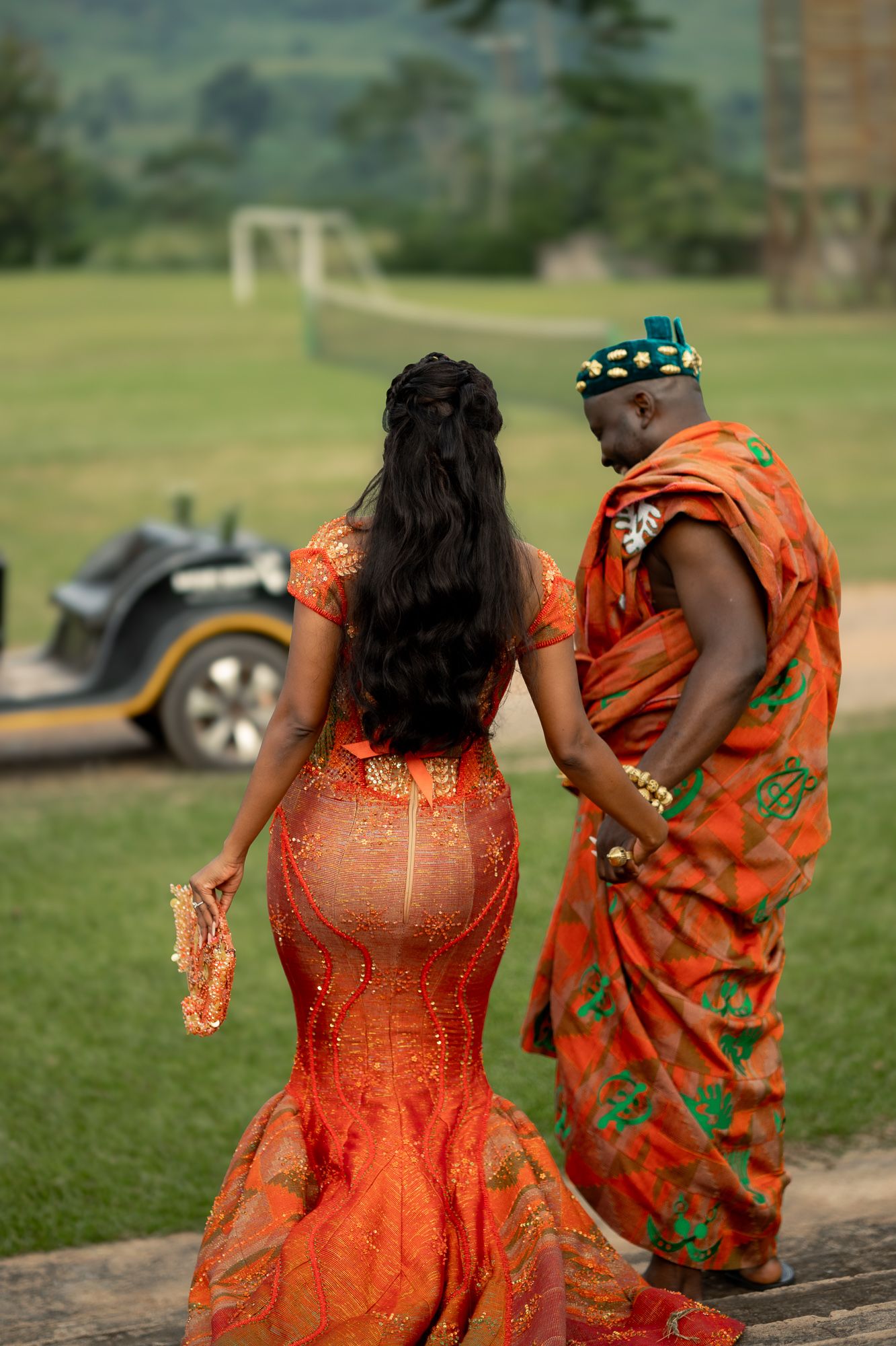 Luxury wedding portrait of bride and groom in Safari valley, Ghana