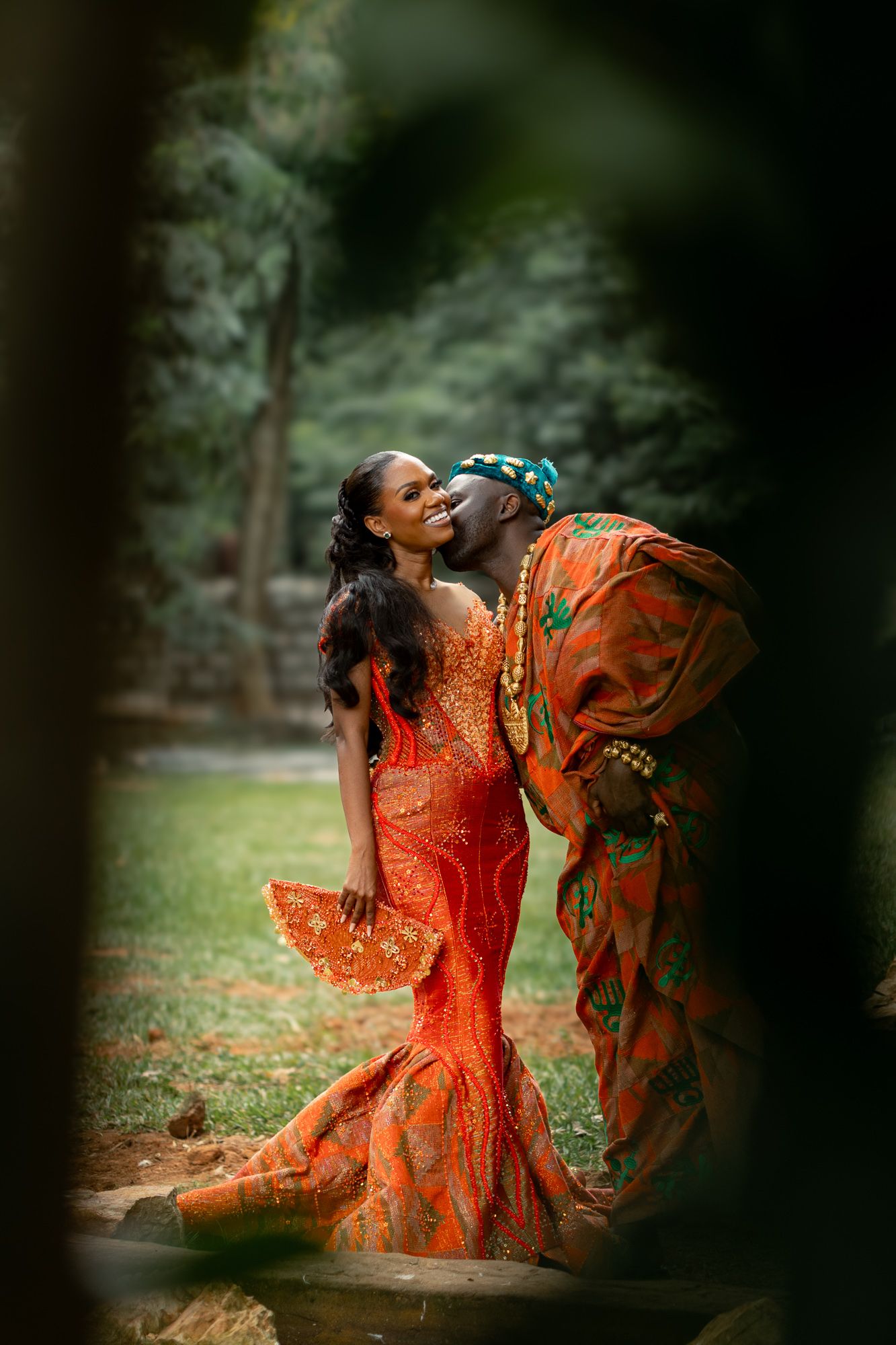 Luxury wedding portrait of bride and groom in Safari valley, Ghana
