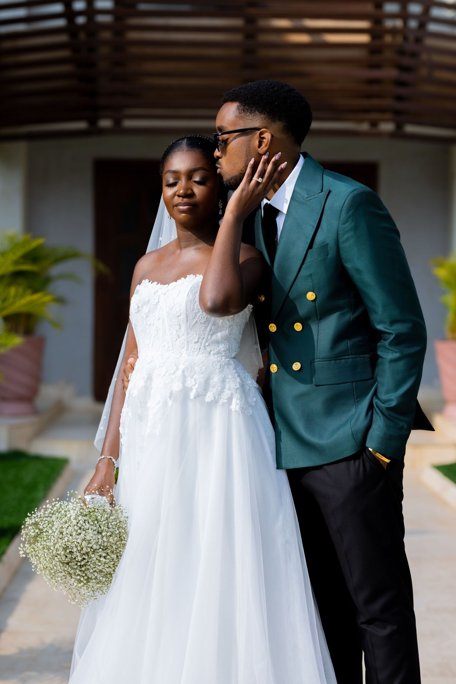 Romantic bride and groom portrait