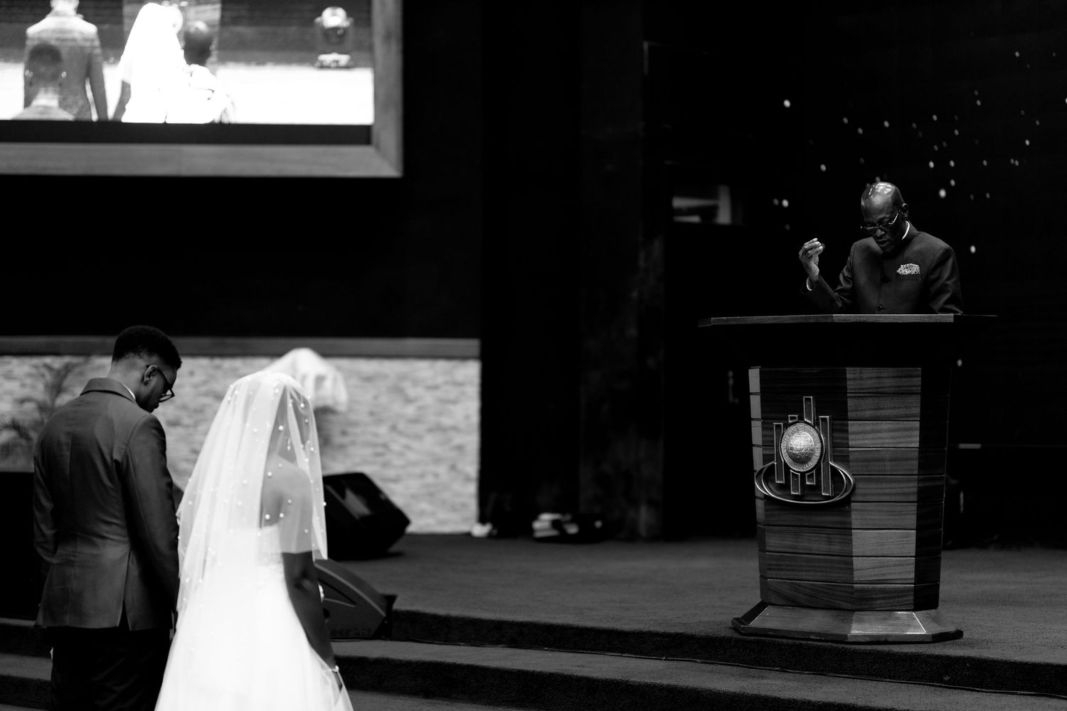 Bride and groom at church at a wedding